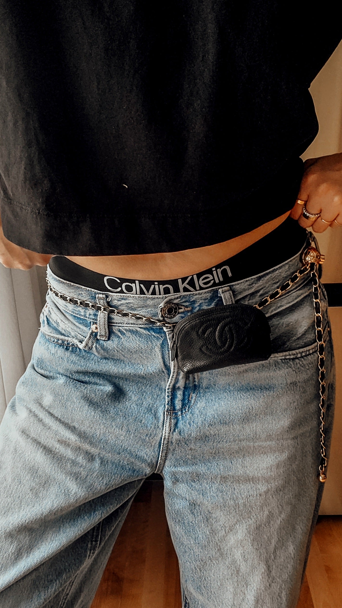 Authentic Vintage Chanel Upcycle Versatile Black Caviar Mini Pouch on Chain