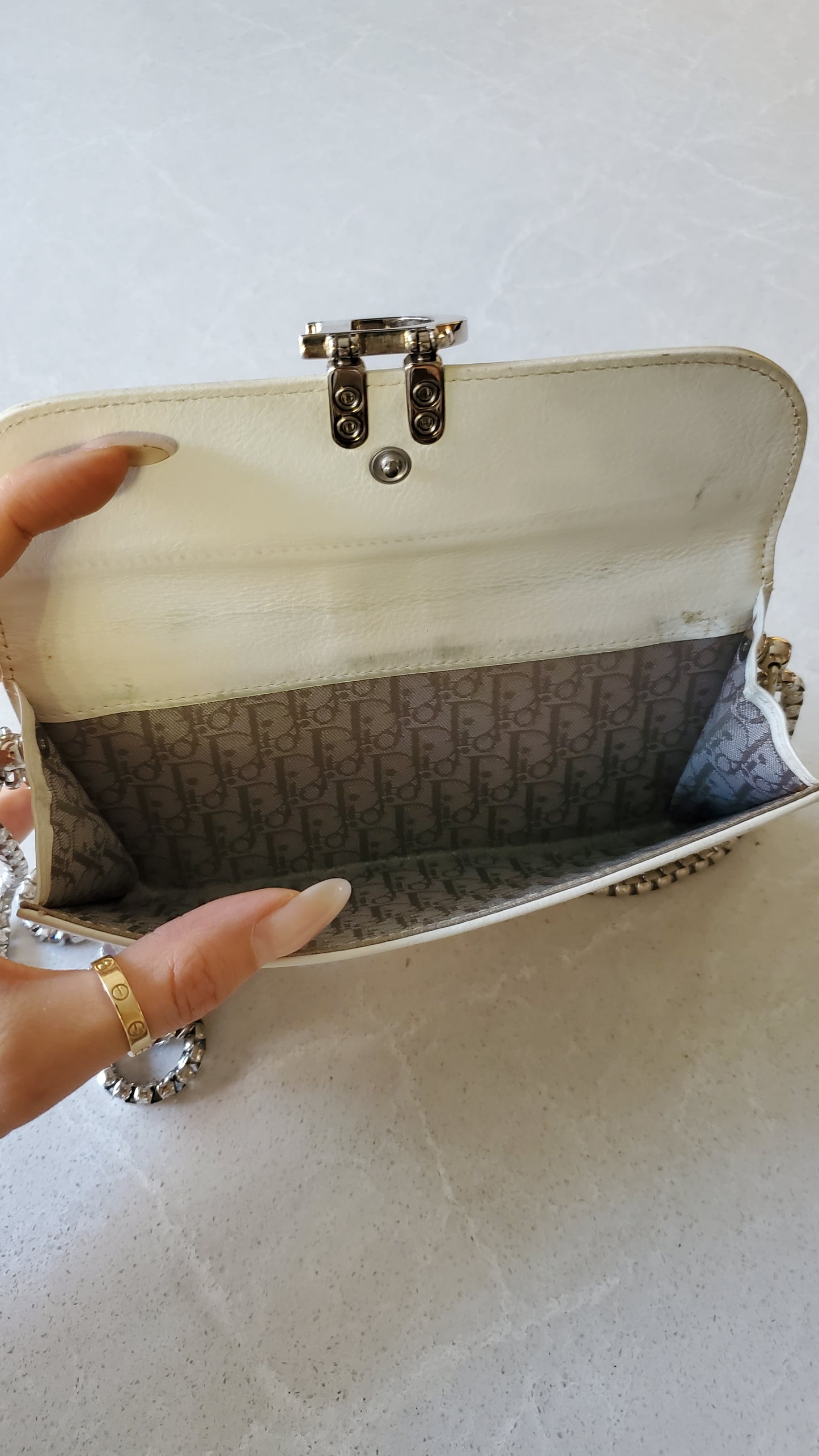 Authentic Vintage Dior Upcycle Cream Wallet with Chain