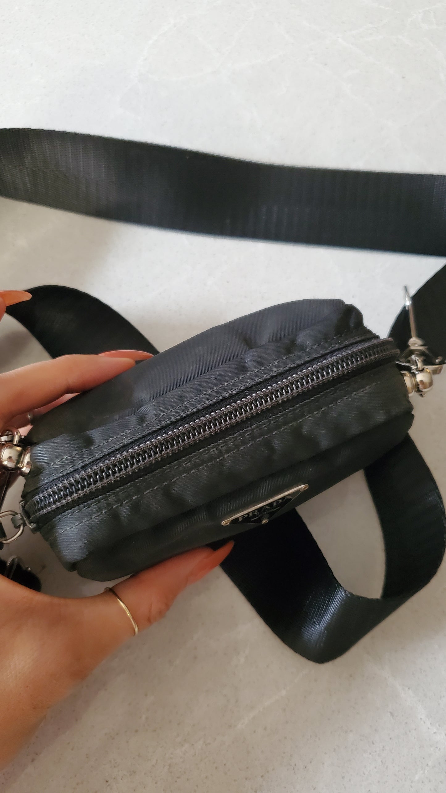 Authentic Prada Upcycle Versatile Black Nylon Mini Pouch on Chain & Strap