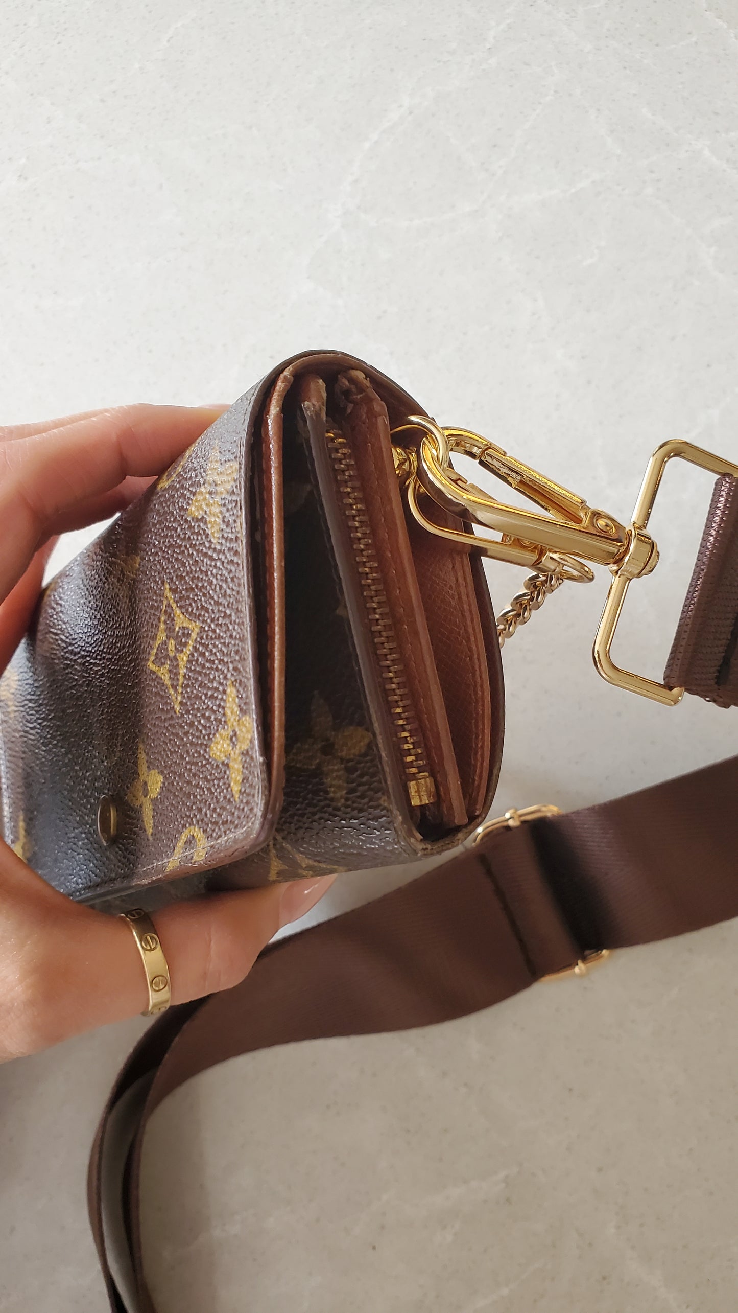 Authentic Vintage Louis Vuitton (RA0994) Upcycle Small Wallet with Strap and Chain