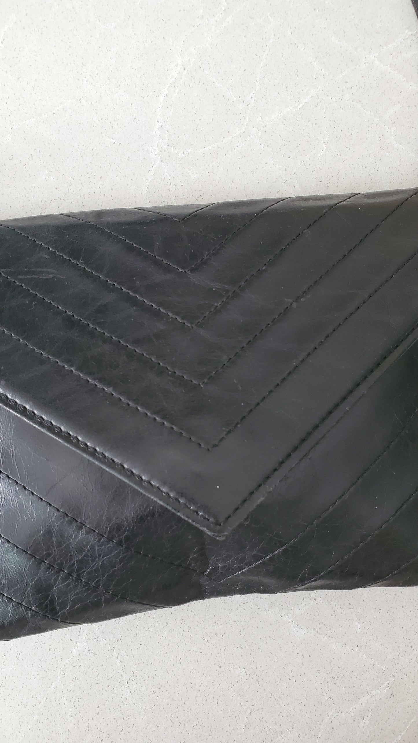 Authentic Vintage YSL Yves Saint Laurent Upcycle Black Leather Multi Compartments Purse with Straps