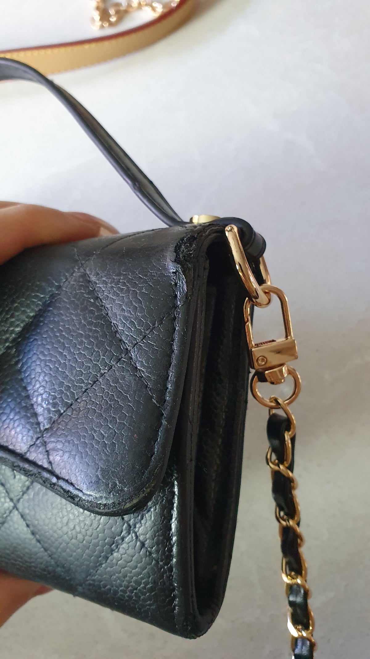 Authentic Chanel Upcycle Black Caviar Long Wallet Purse with Strap & Chain