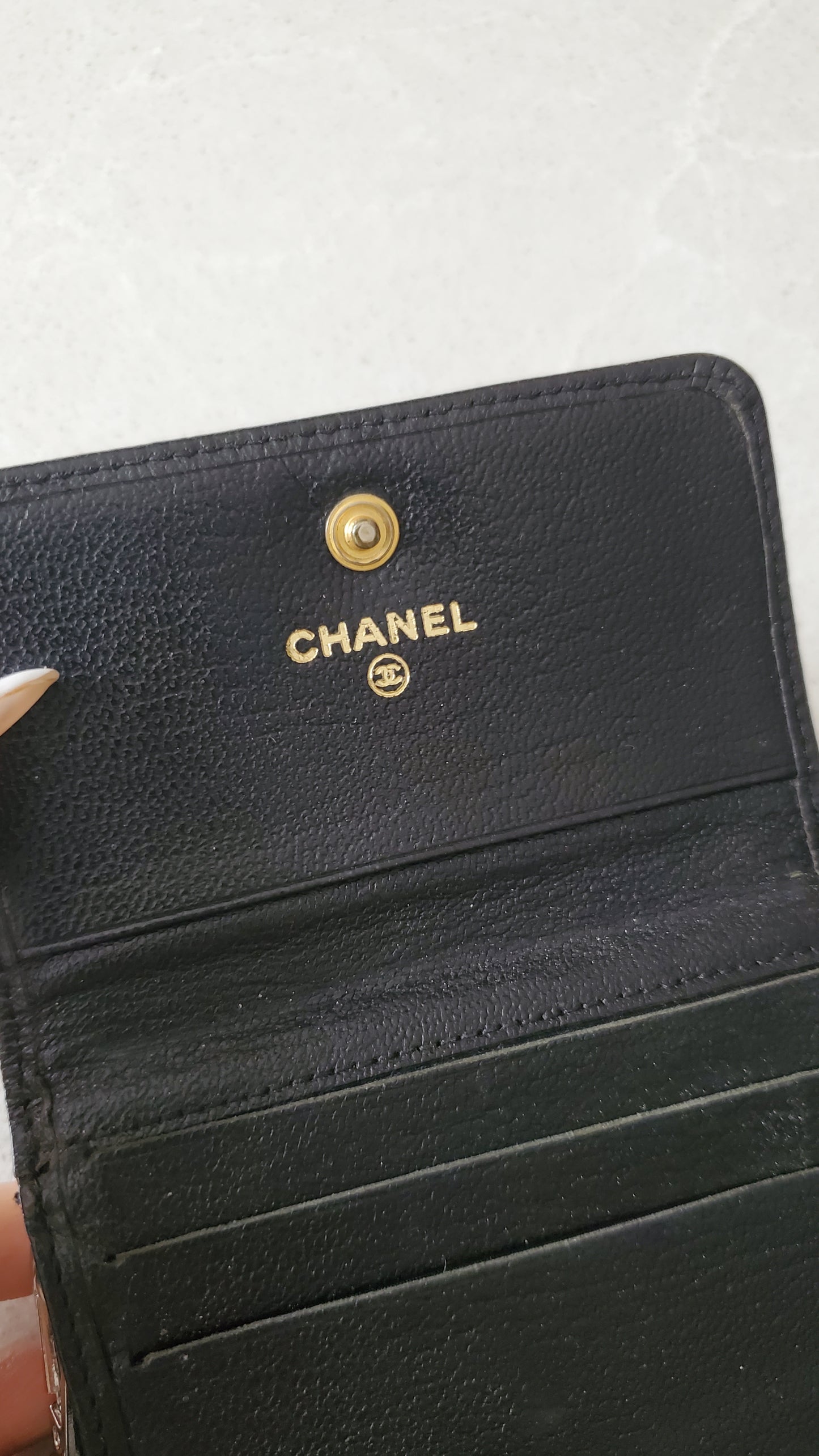 Authentic Chanel Upcycle Black Caviar Compact a Wallet with Strap