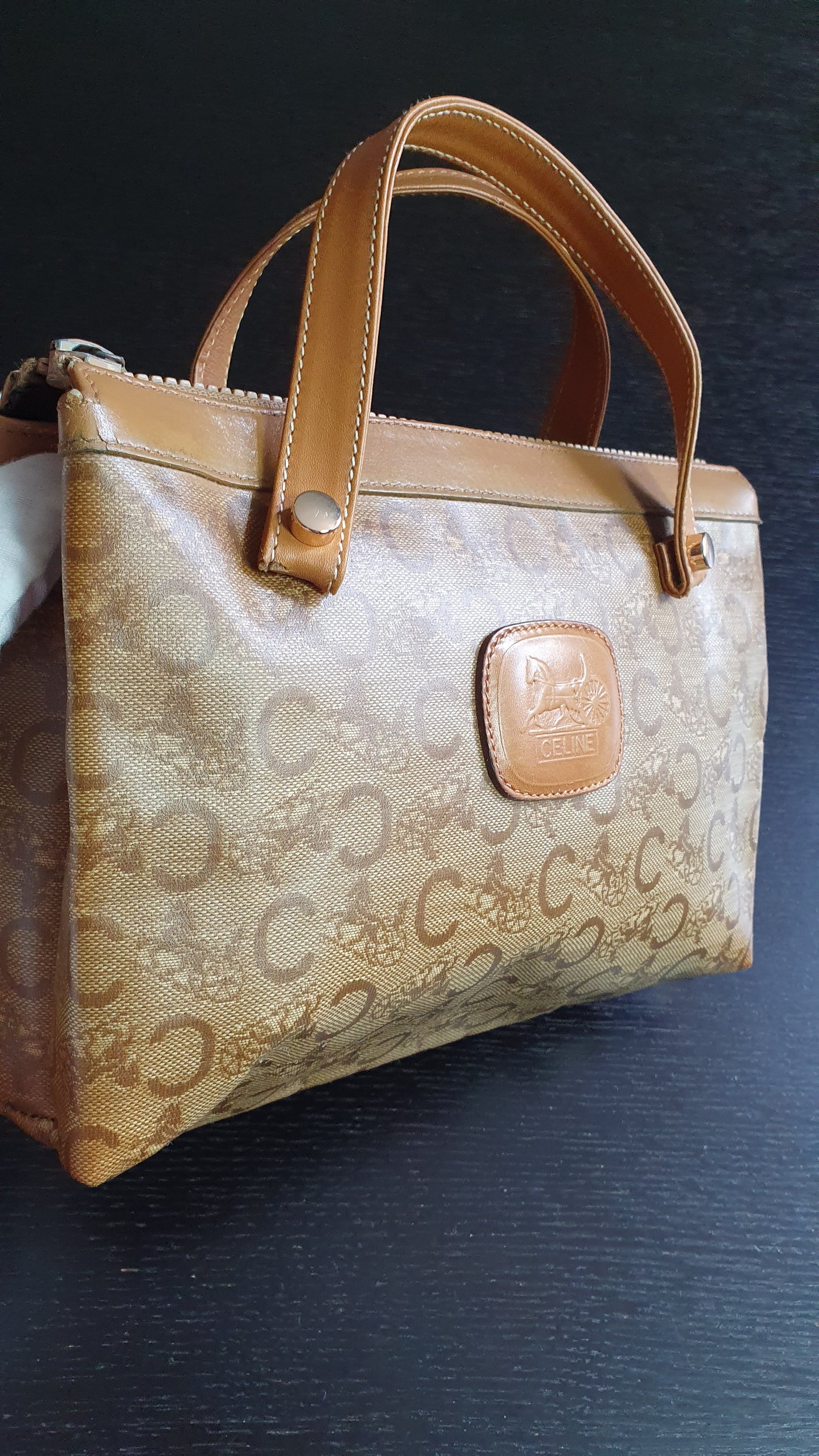 Authentic Vintage Celine Upcycle Tan Purse with Handle Straps
