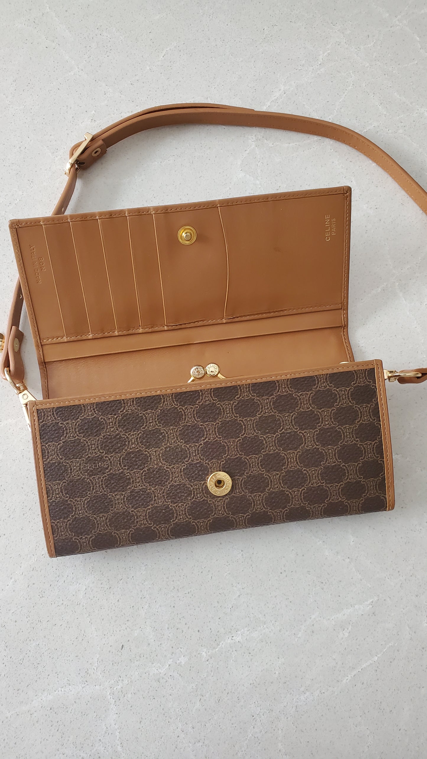 Authentic Vintage Celine Upcycle Shoulder Wallet with Strap