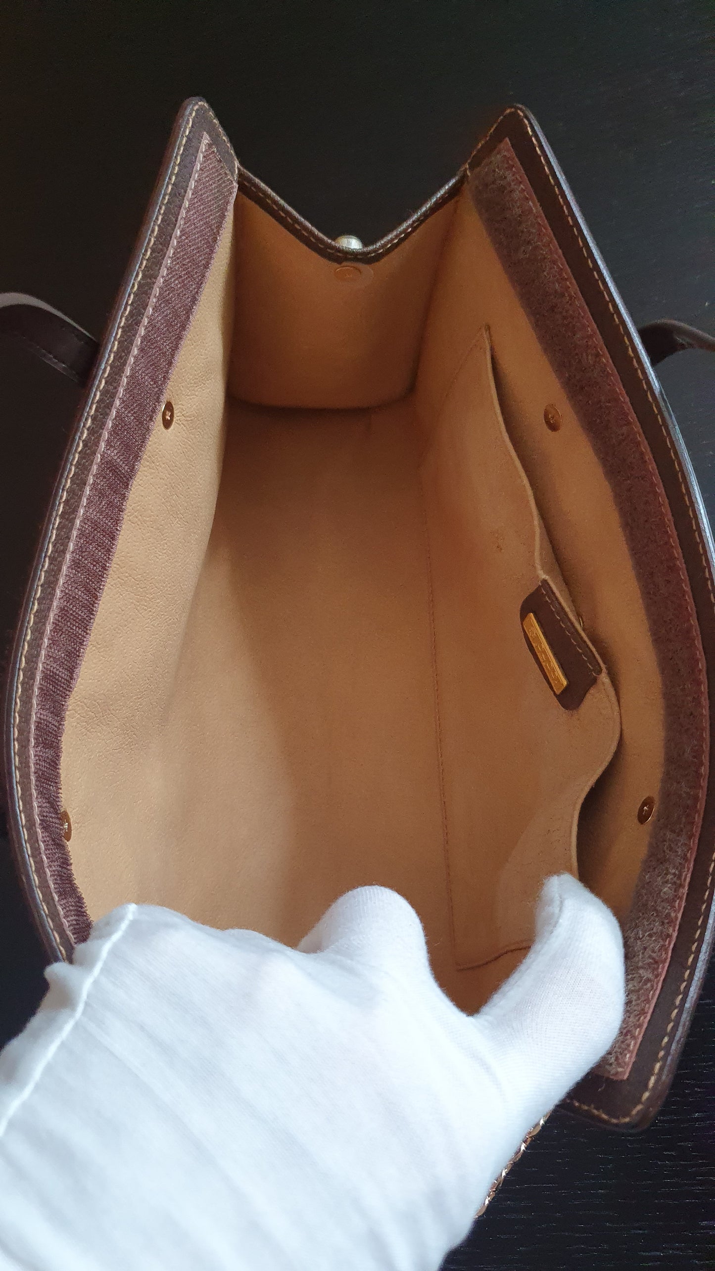 Authentic Vintage Gucci Upcycle Brown Purse (with velcro closing) with Handles & Chain