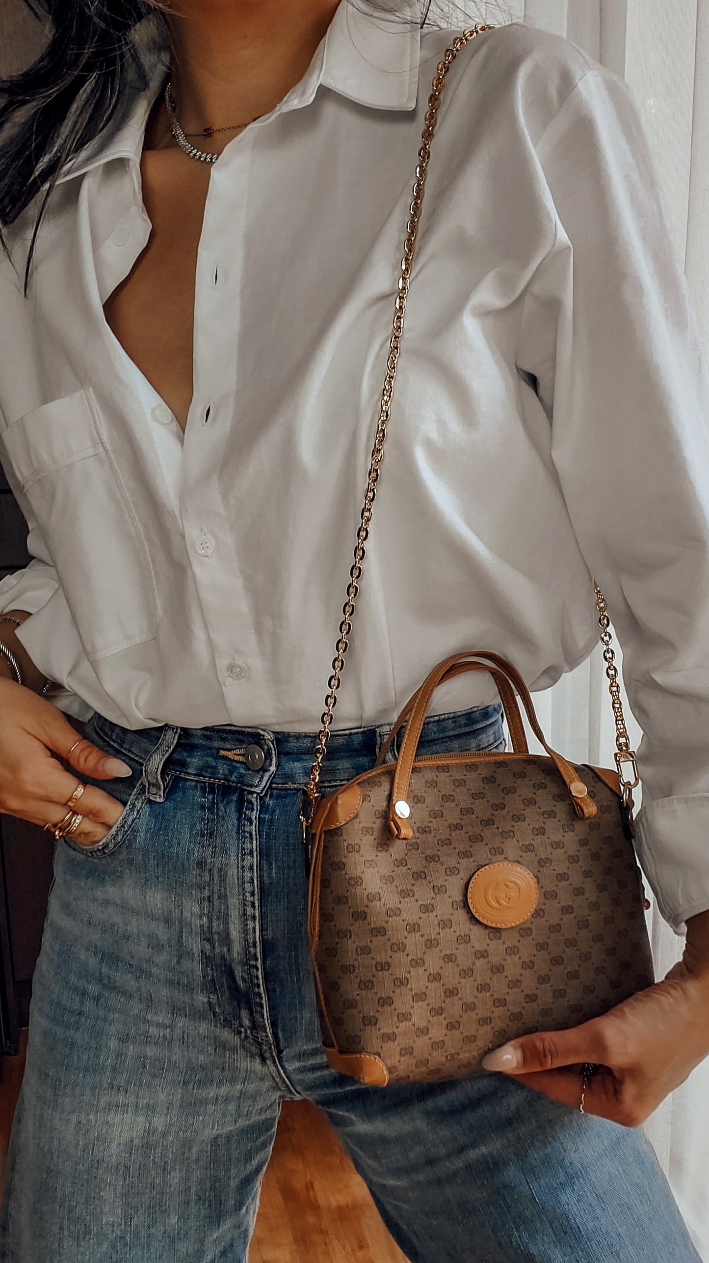 Authentic Vintage Gucci Upcycle Tan Bag with Straps & Chain