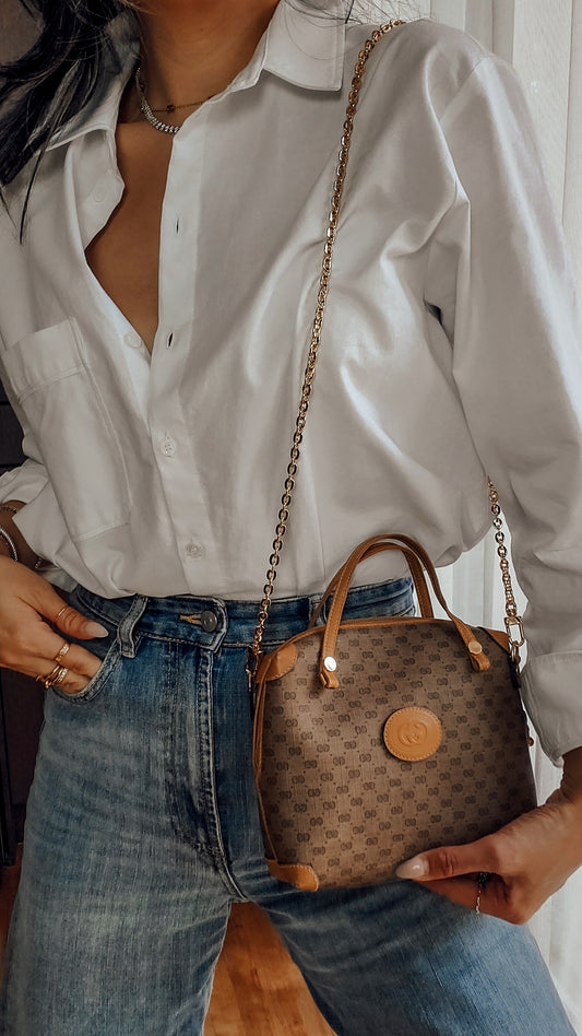 Authentic Vintage Gucci Upcycle Tan Bag with Straps & Chain