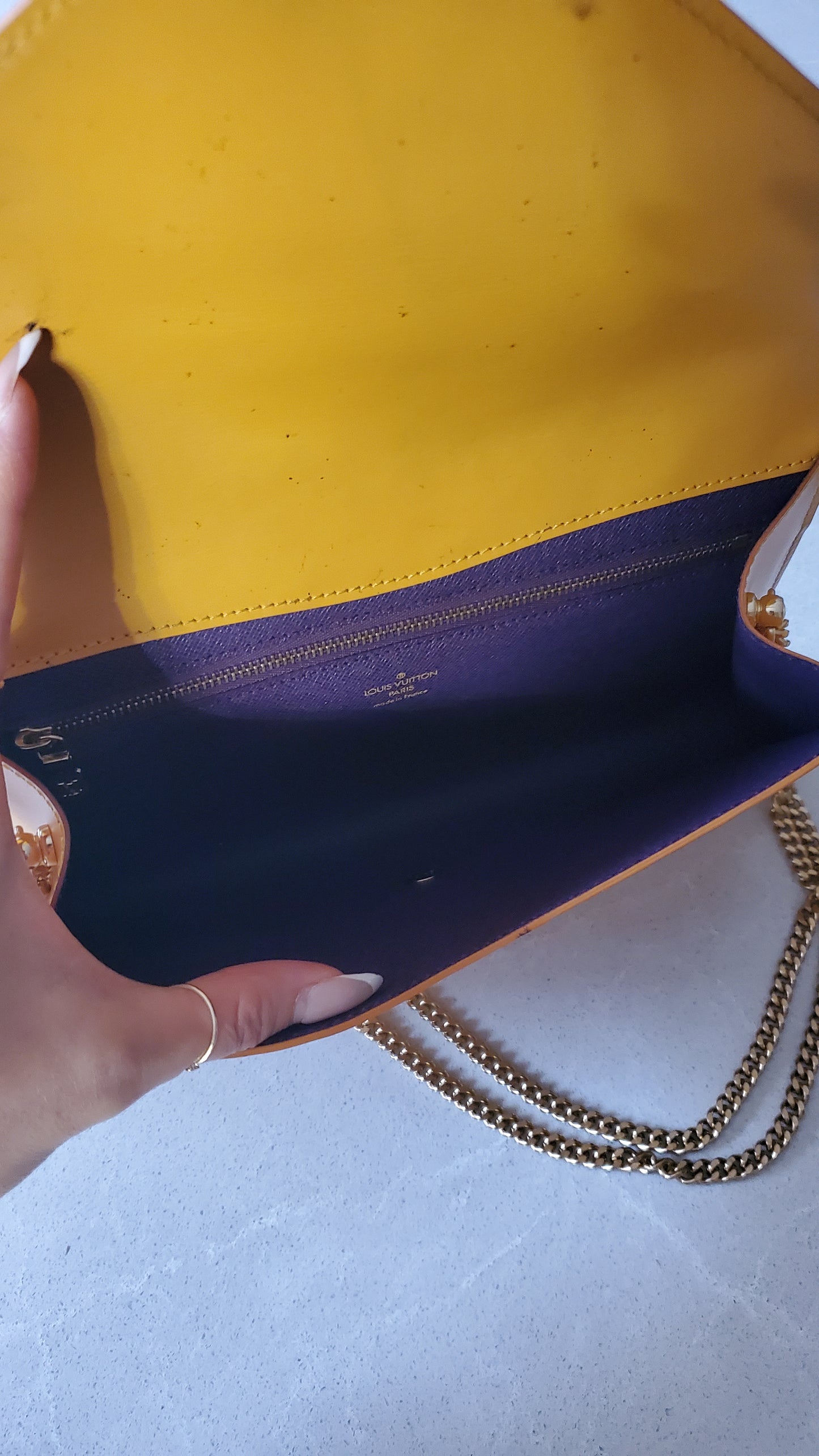Authentic Vintage Louis Vuitton Upcycle Yellow Epi Purse on Chains