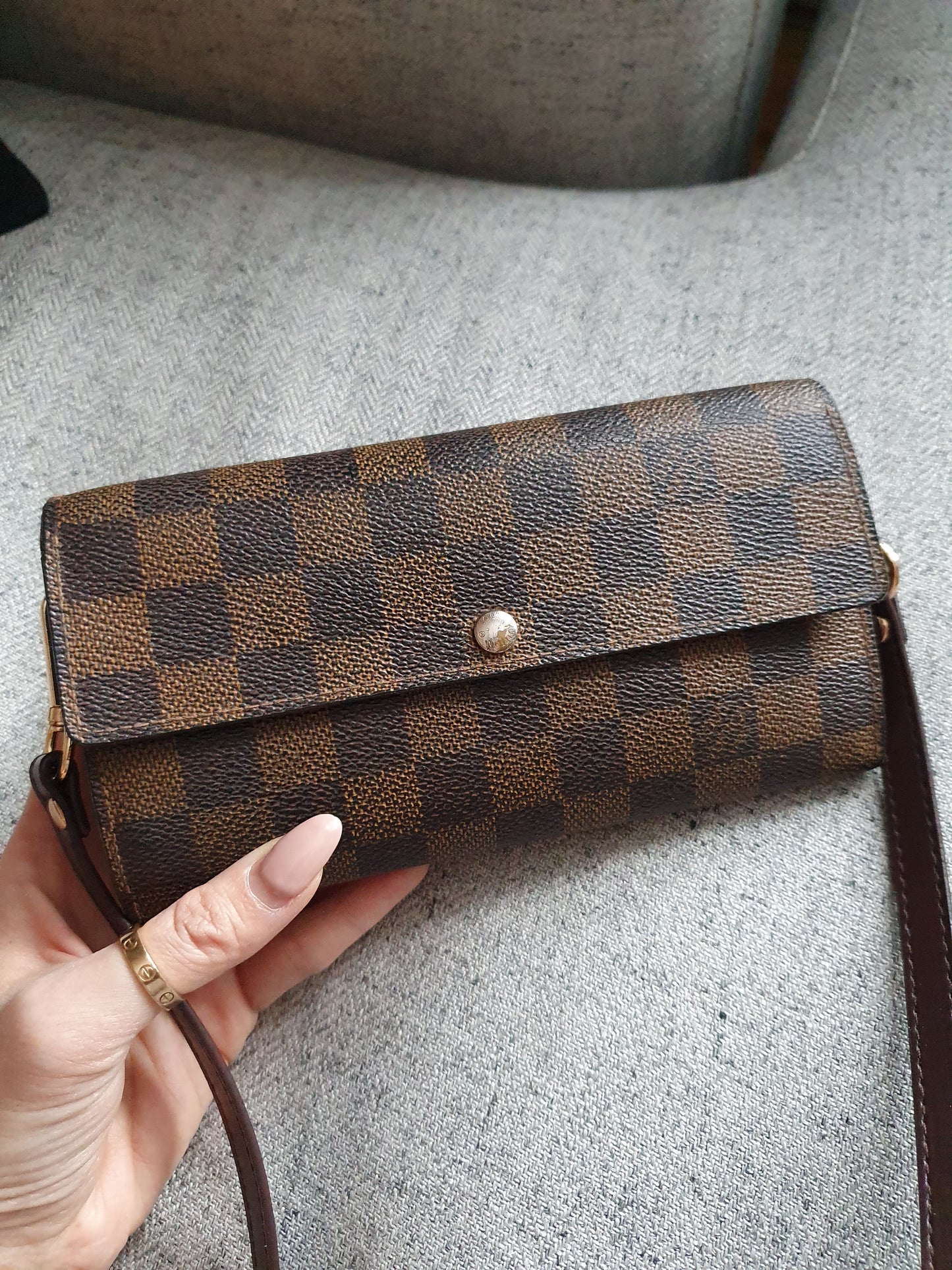 *New Drop* Authentic Louis Vuitton Brown Ebene Upcycle Flap Wallet on Strap