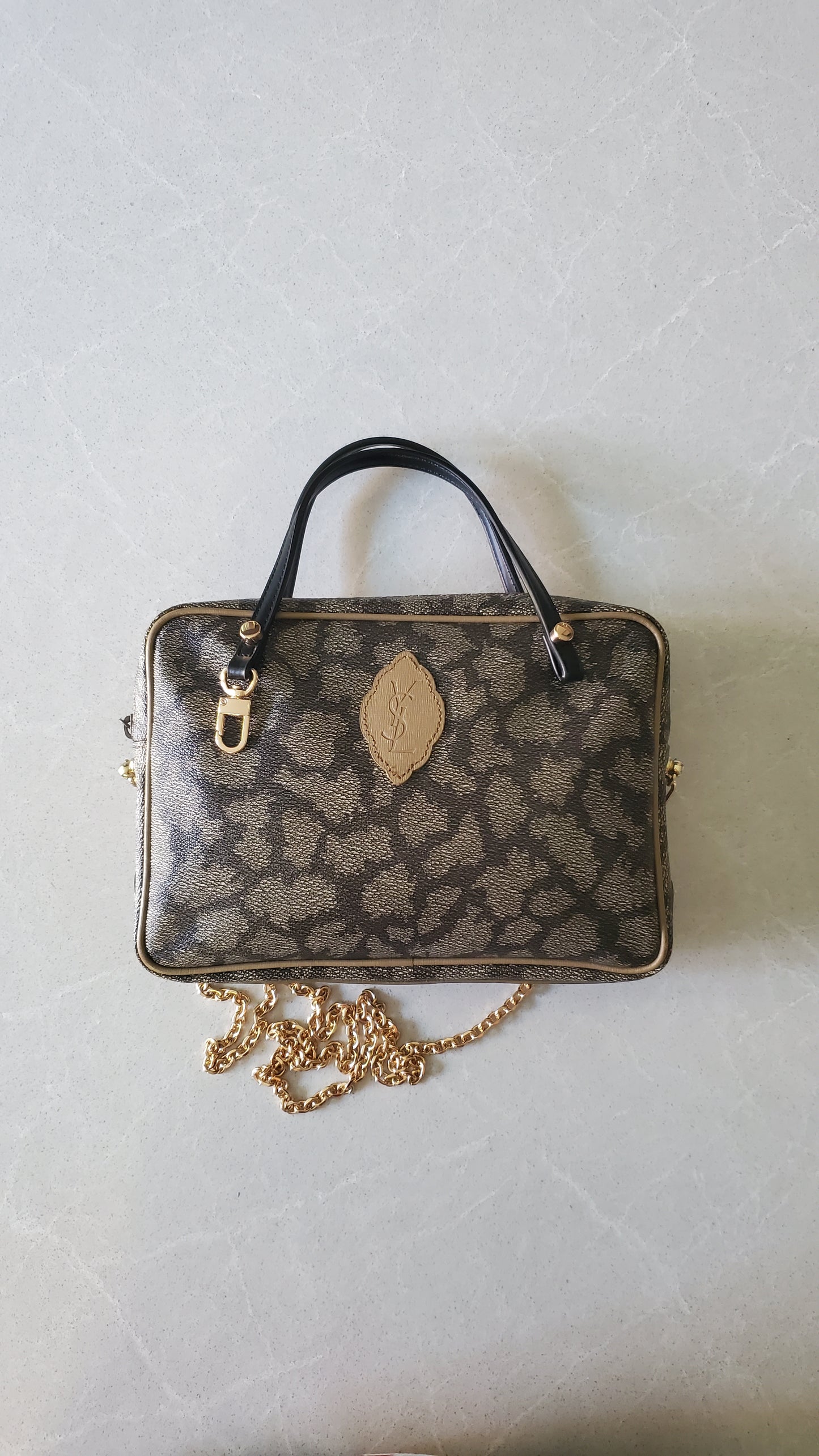 Authentic Vintage YSL Yves Saint Laurent Upcycle Print Purse with Handle Straps & Chain