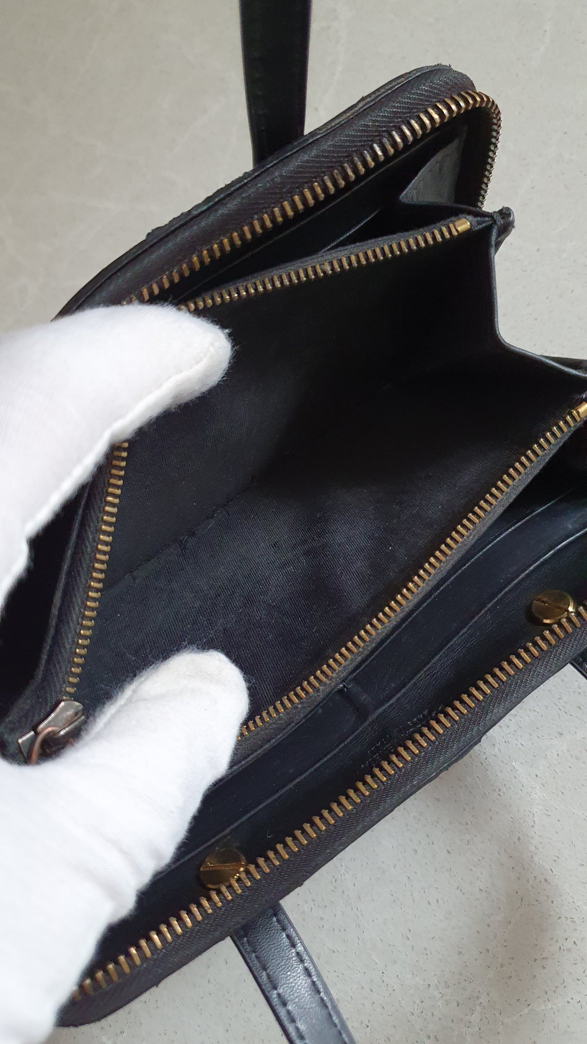 Authentic Bottega Veneta Upcycle Black Zip Wallet with Two Handles
