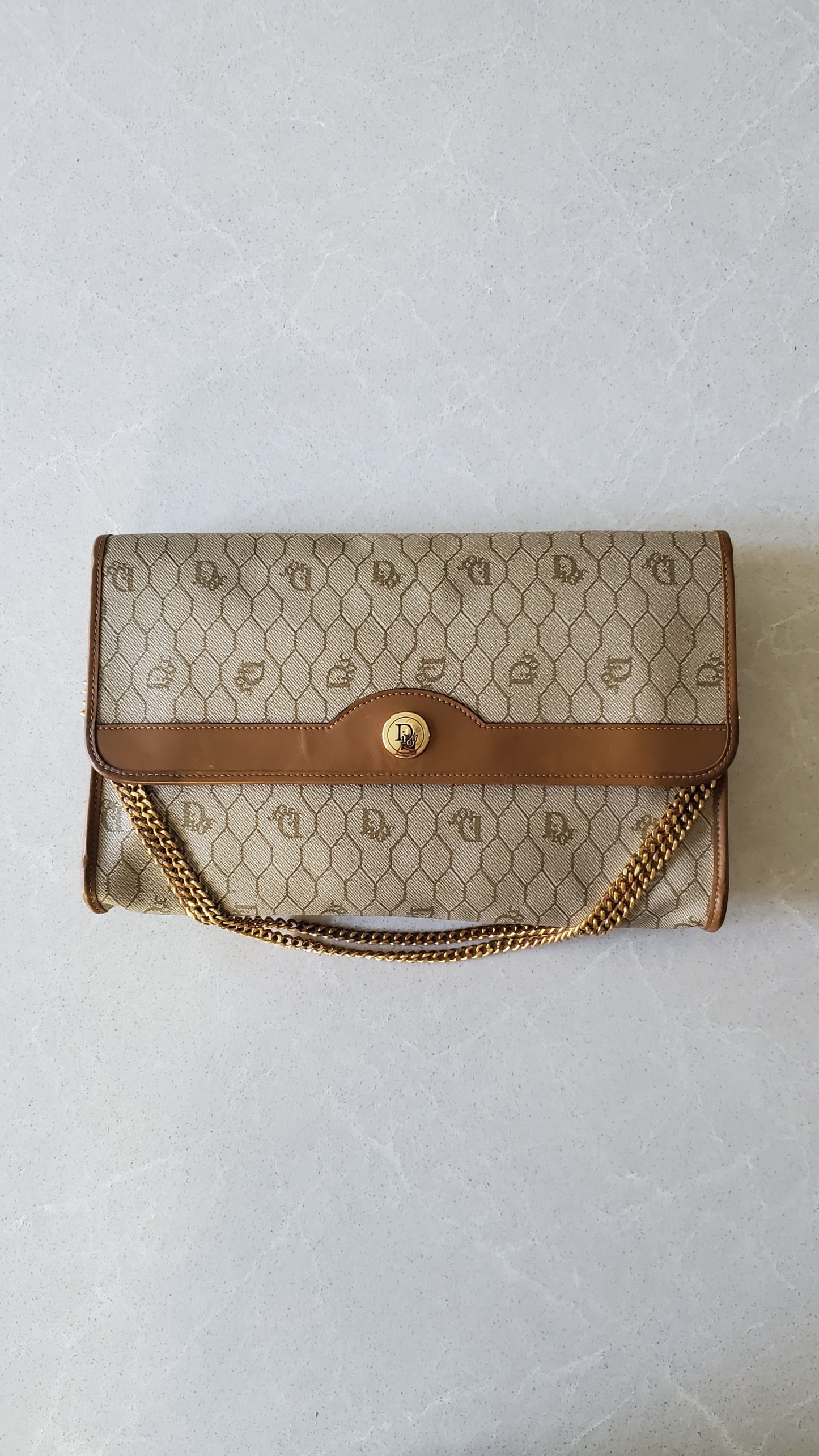 Authentic Vintage Dior Tan Purse with Versatile Chain