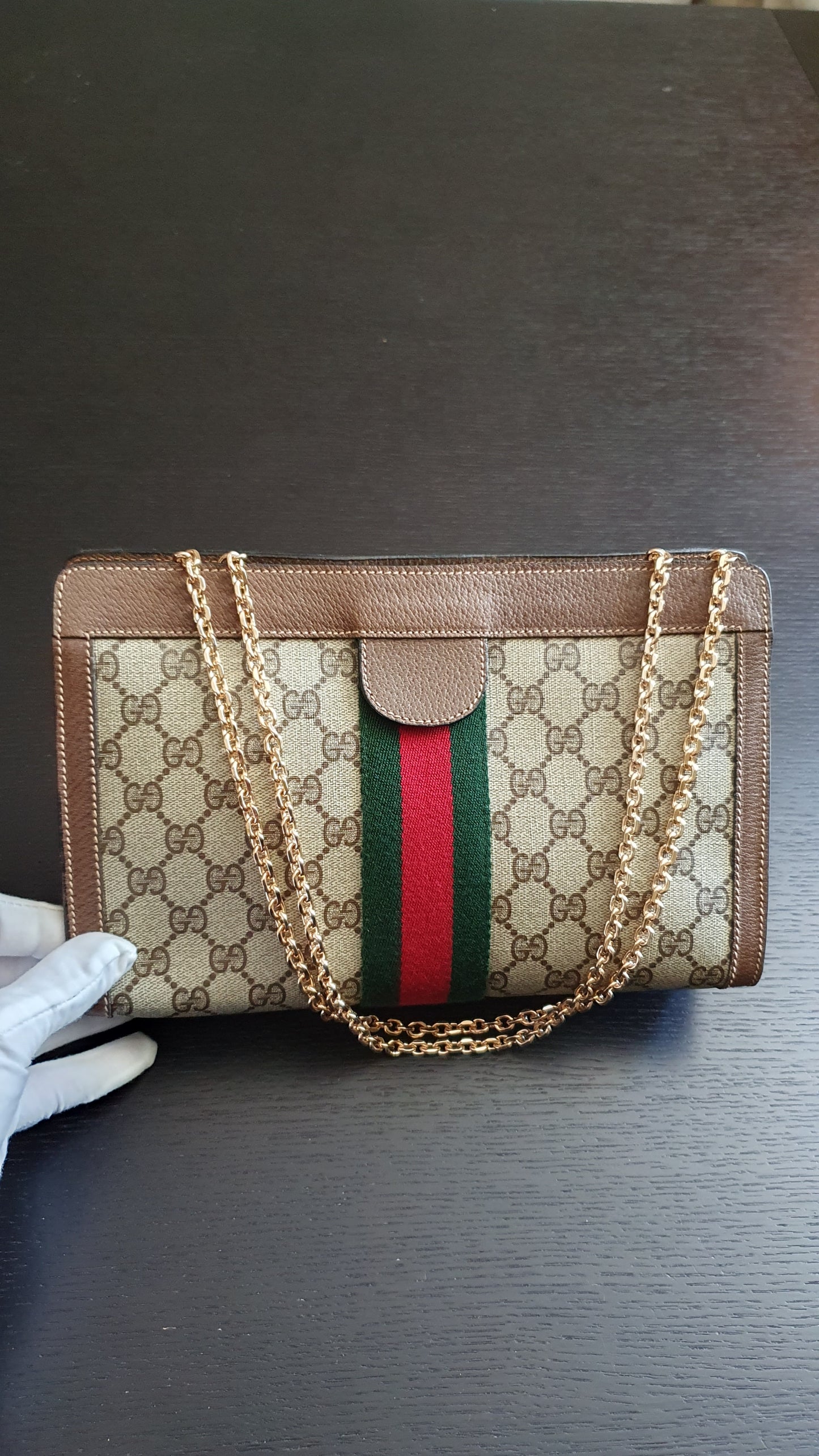 Authentic Vintage Gucci Brown Purse with Chain (with velcro closing)