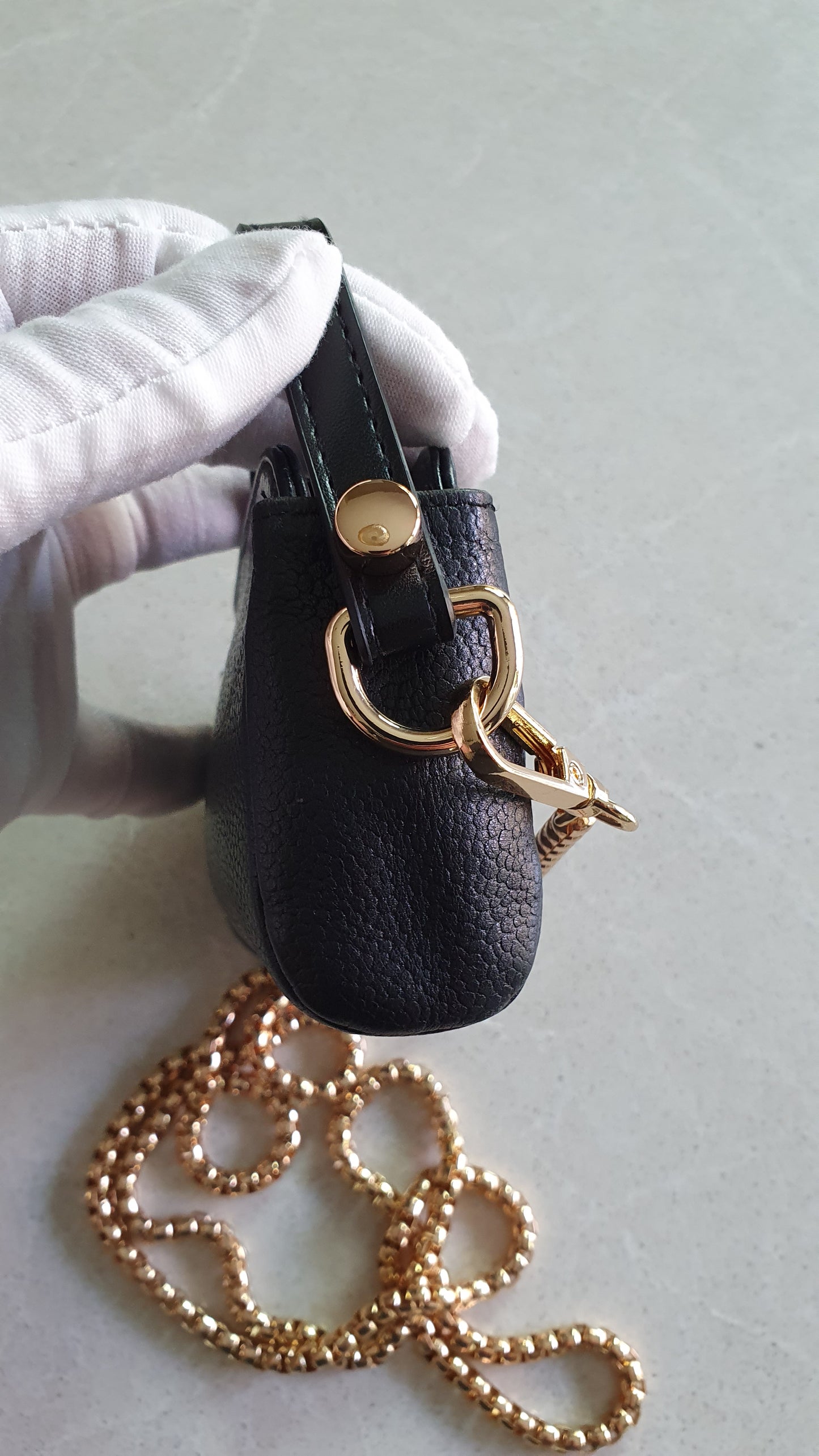 Authentic Chanel Upcycle Mini Black Caviar Pouch with Strap & Chain