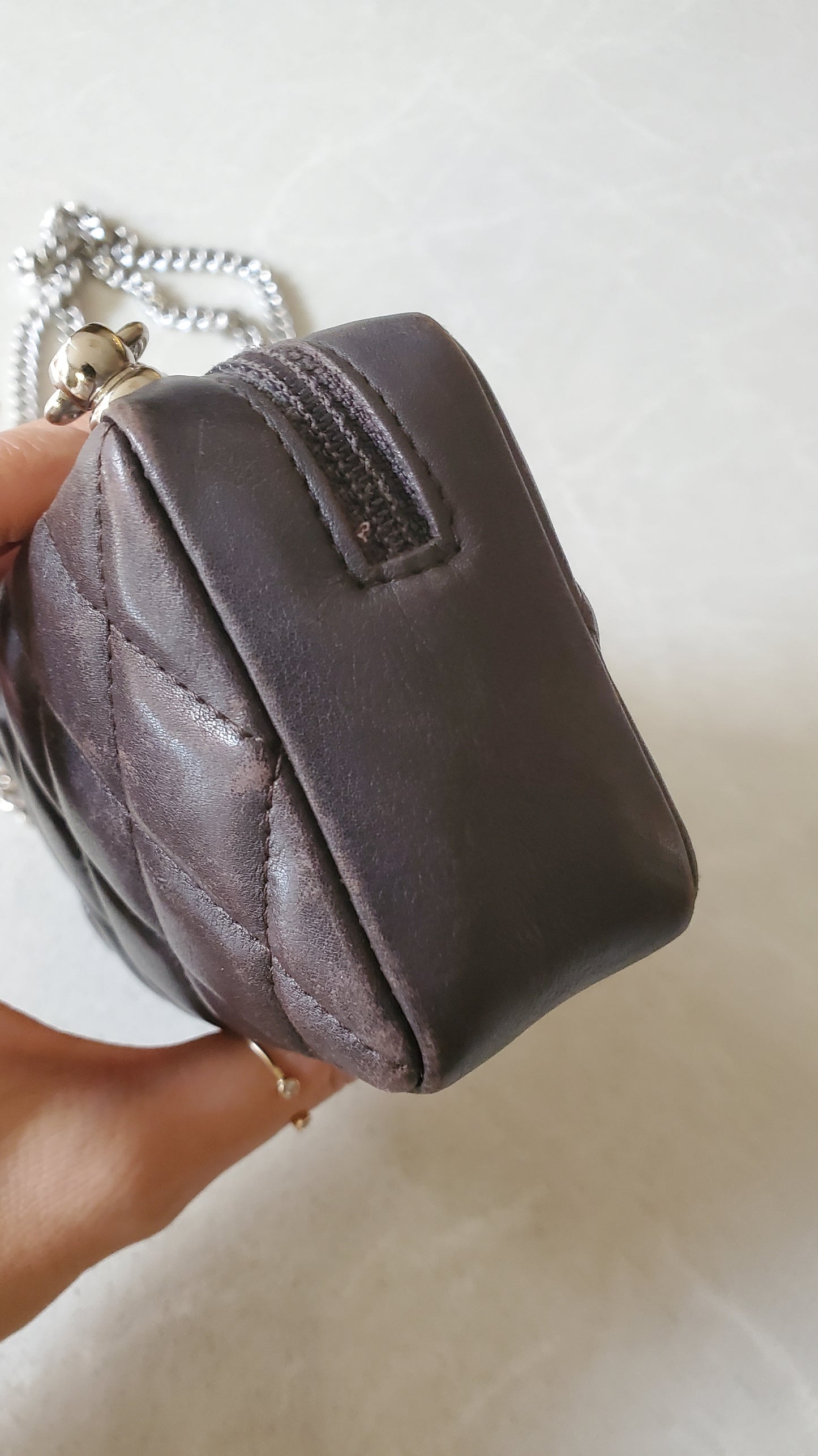 Authentic Vintage Chanel Upcycle Brown Leather Pouch on Chain