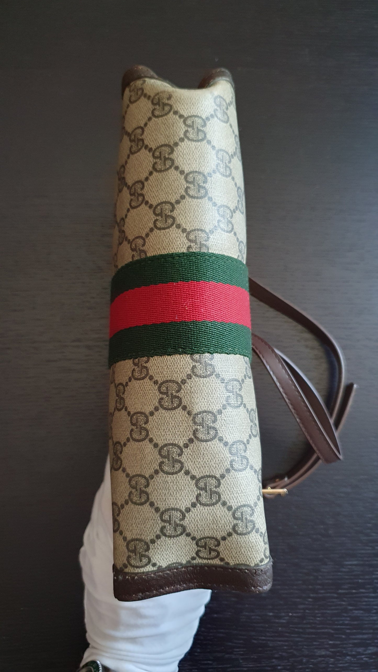 Authentic Vintage Gucci Upcycle Brown Purse (with velcro closing) with Adjustable Strap & Chain