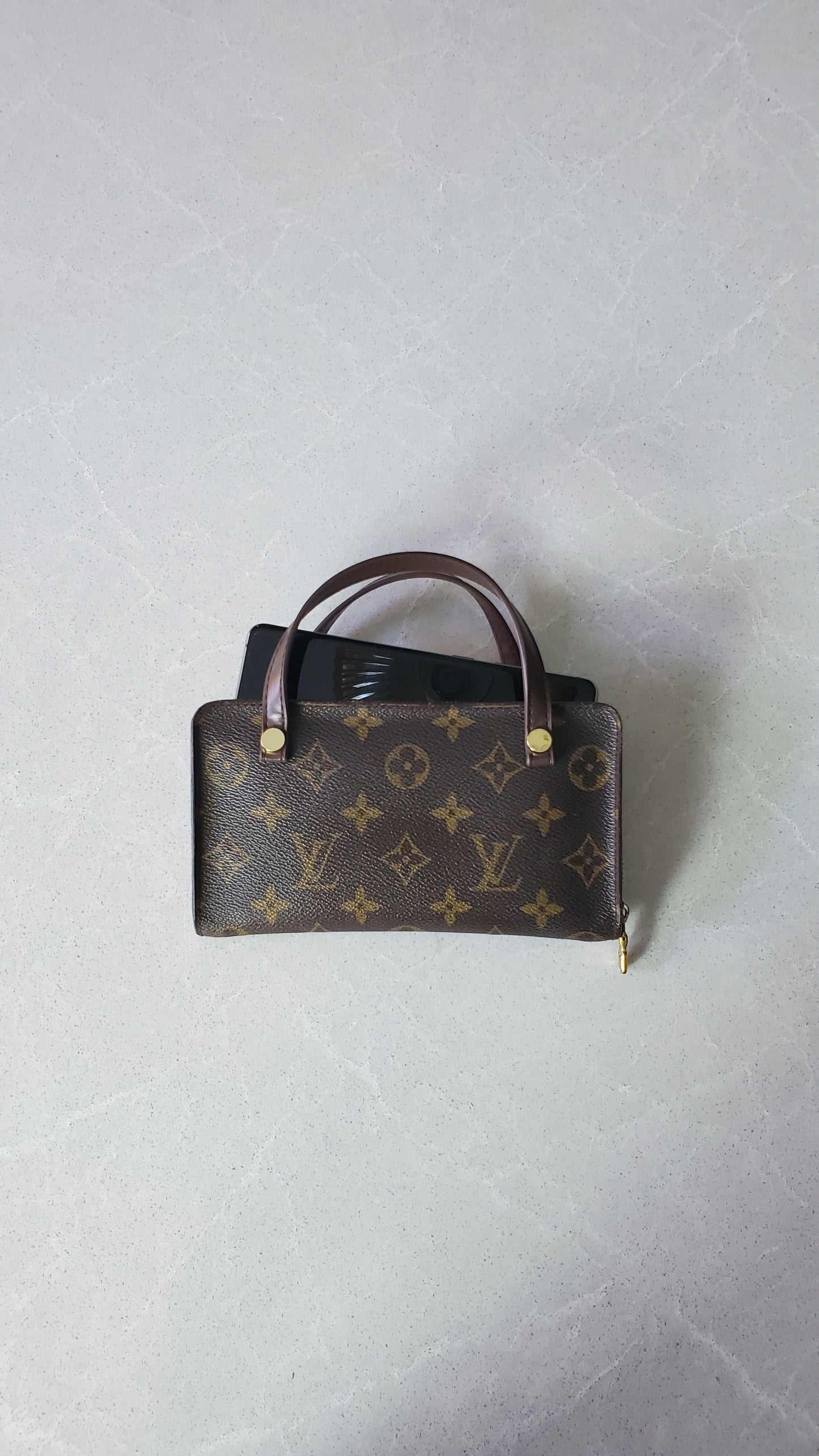 Authentic Vintage Louis Vuitton Upcycle Brown Monogram Zip Wallet with Two Handles