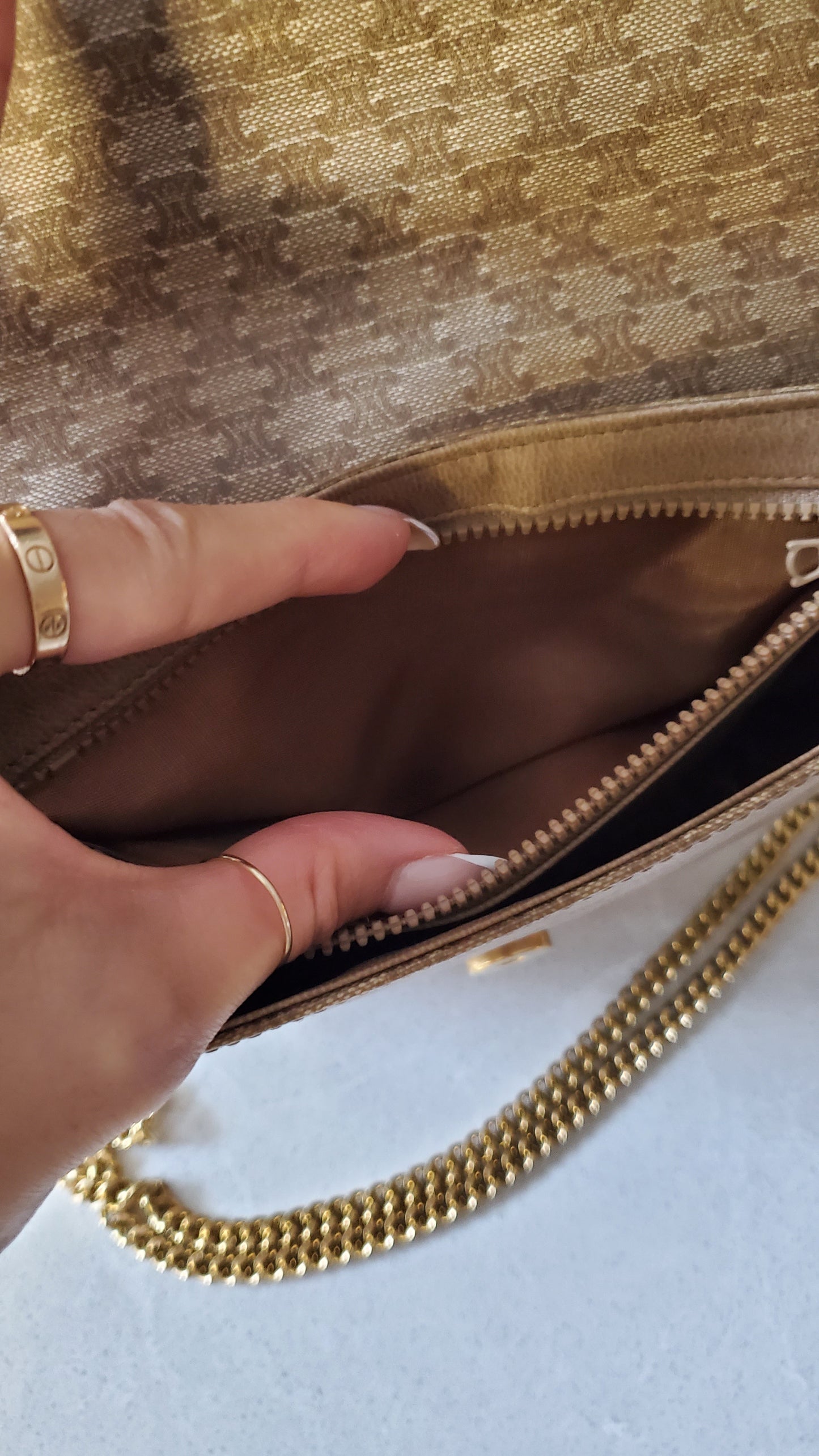 Authentic Vintage Celine Upcycle Tan Purse on Chain