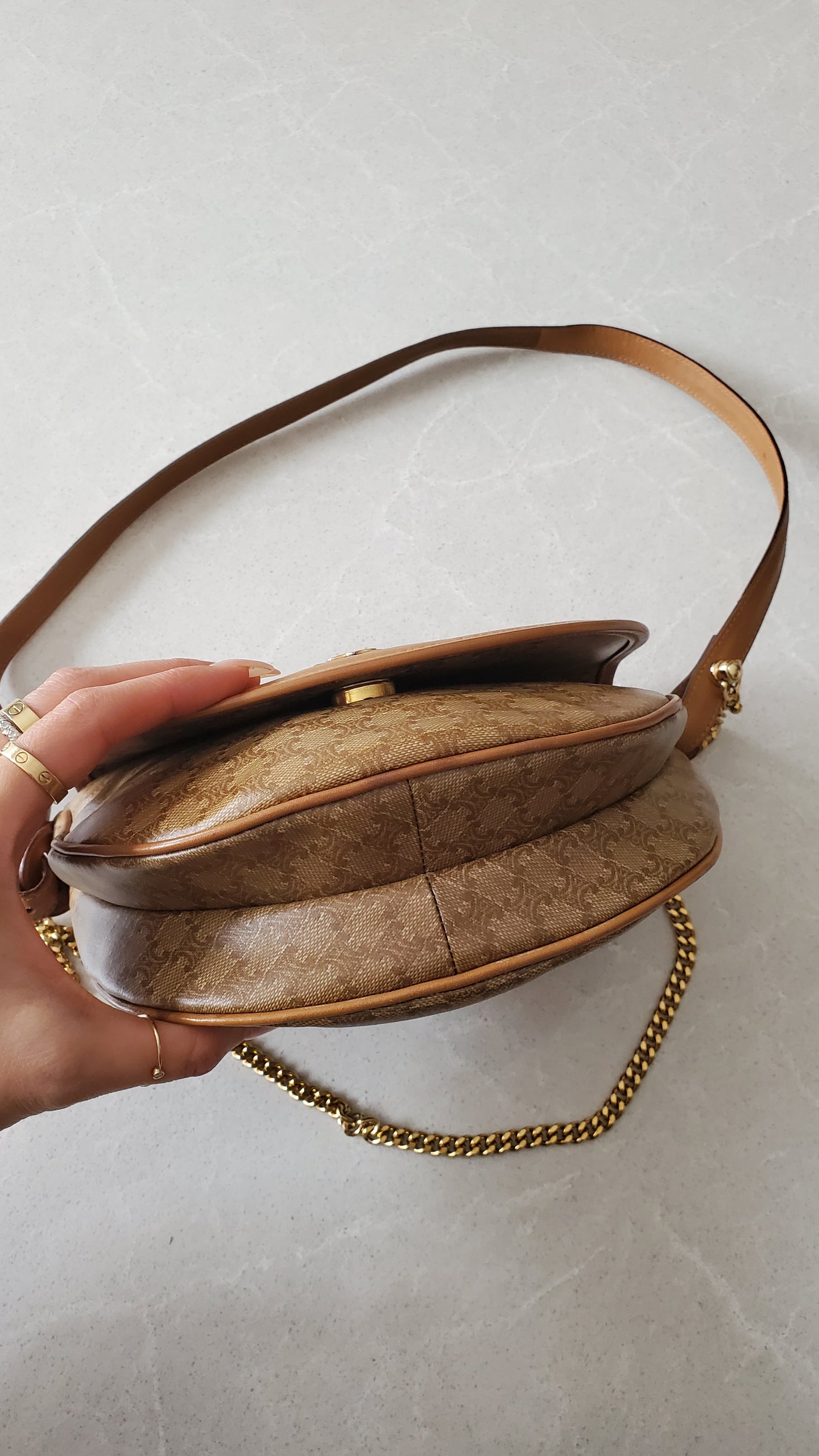 Authentic Vintage Celine Upcycle Tan Purse on Chain