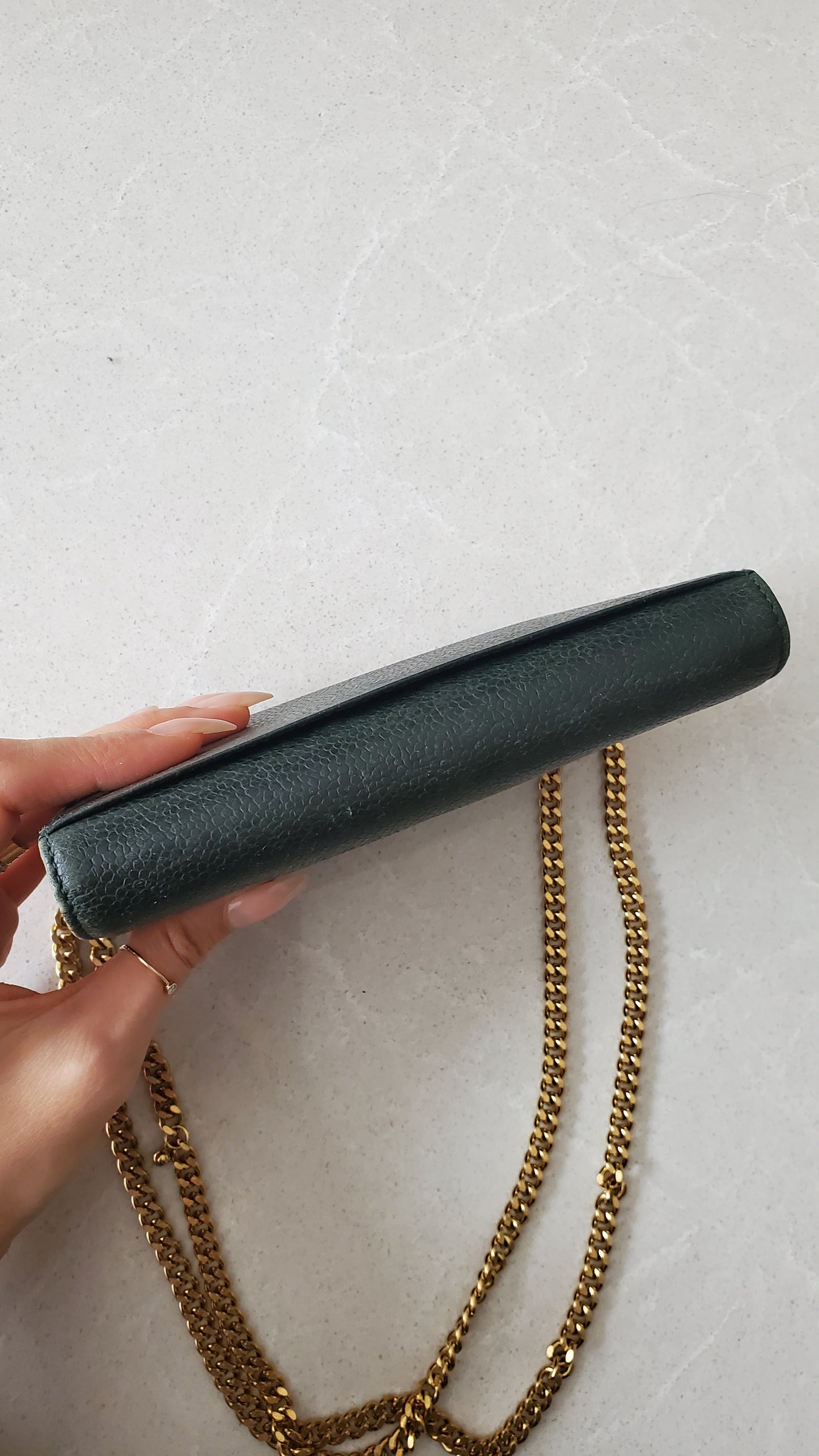 Authentic Chanel Upcycle Green Caviar Wallet on Chain