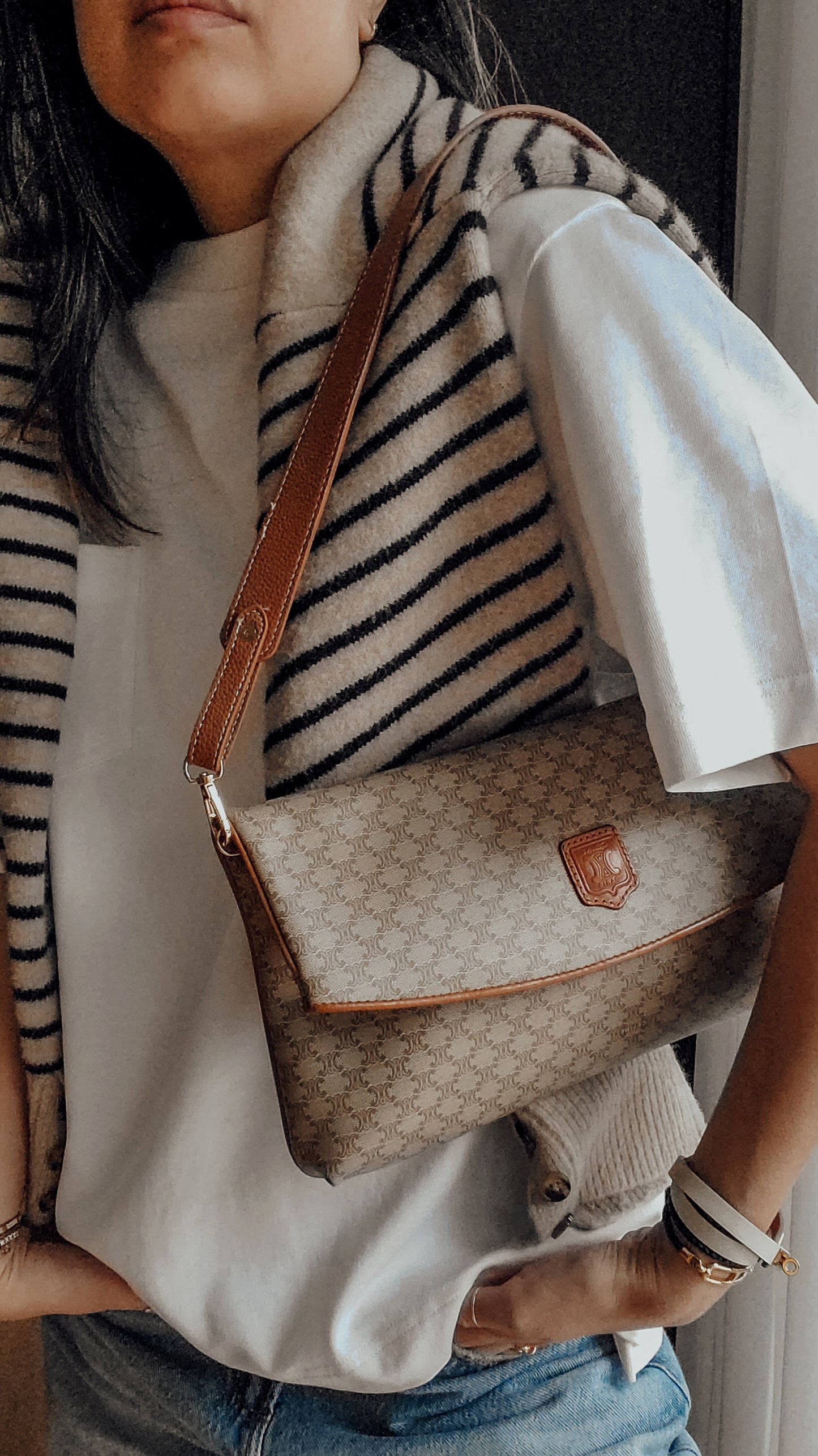 Authentic Vintage Celine Upcycle (Tan) Purse on Strap