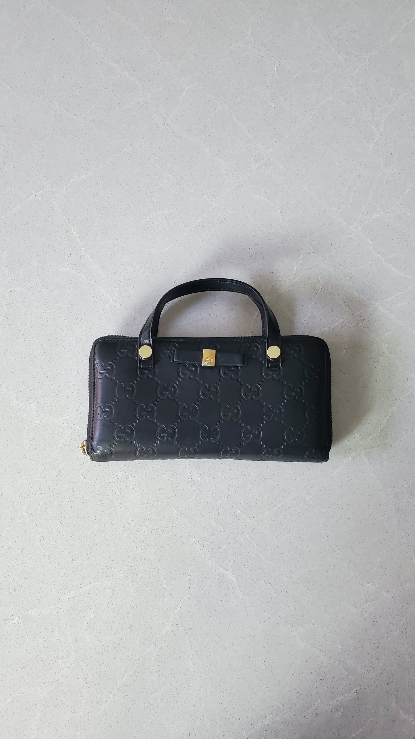 Authentic Gucci Upcycle Black Zip-Up Wallet with Two Handles