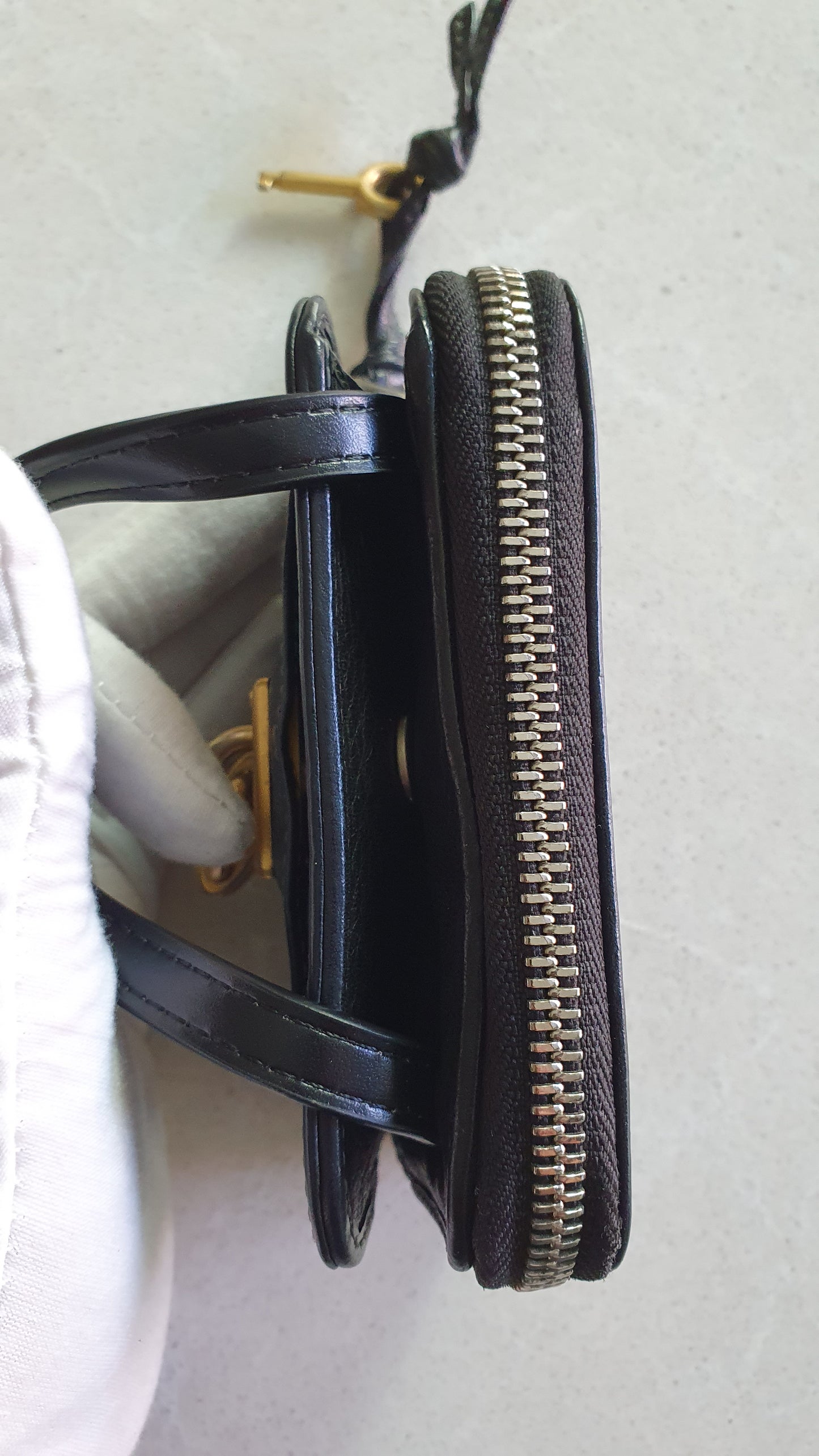 Authentic Chloé Upcycle Small Black Compact Wallet with Single Handle