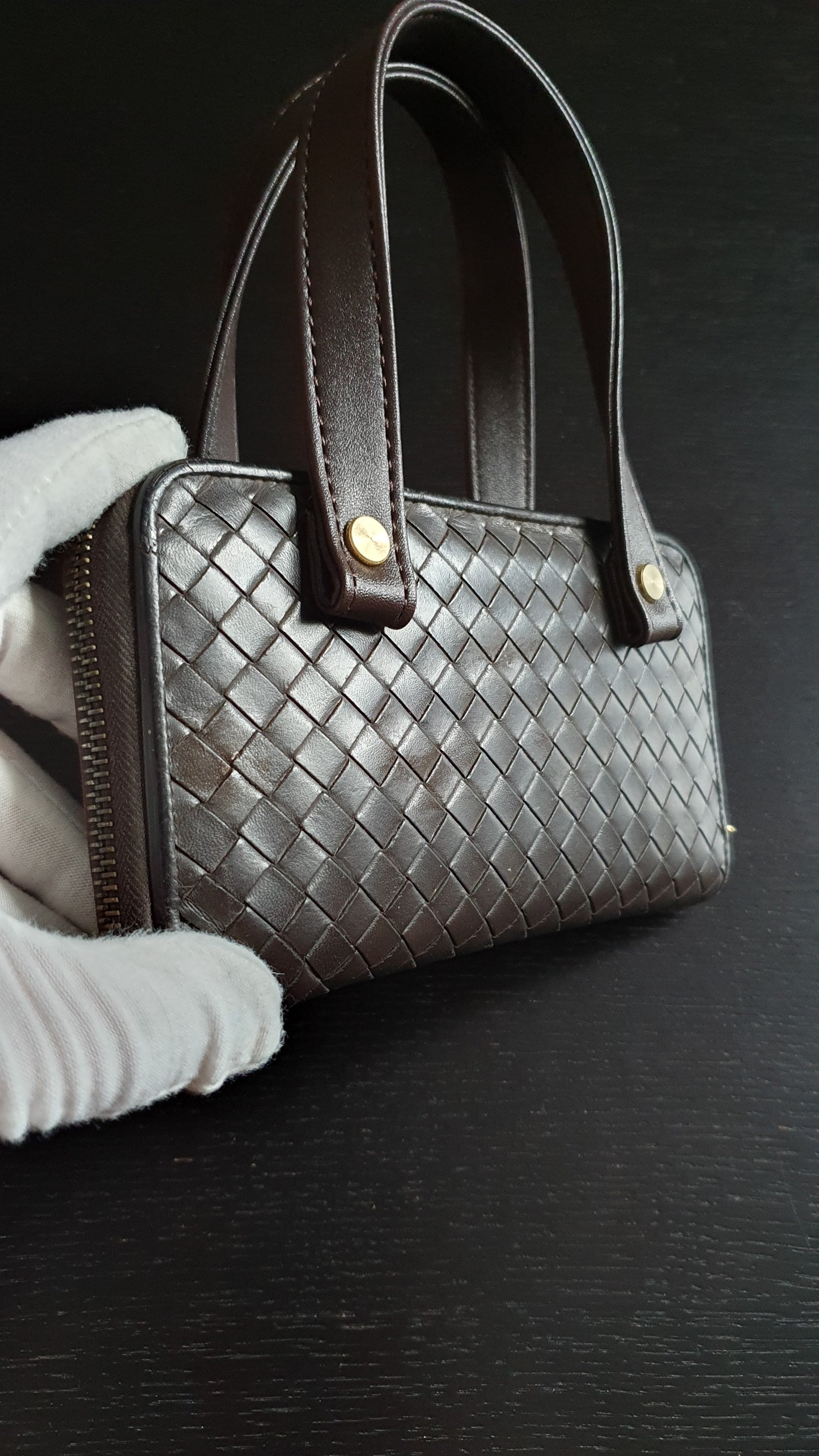 Authentic Bottega Veneta Upcycle Brown Zip Wallet with Two Handles