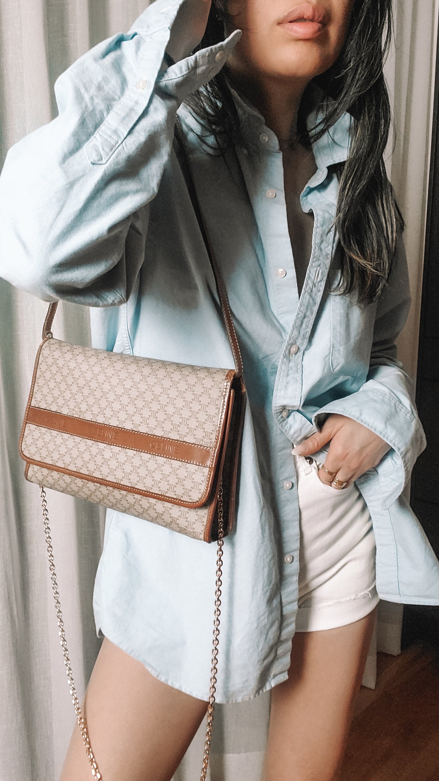 Authentic Vintage Celine (2/2) Upcycle Purse with Strap & Chain