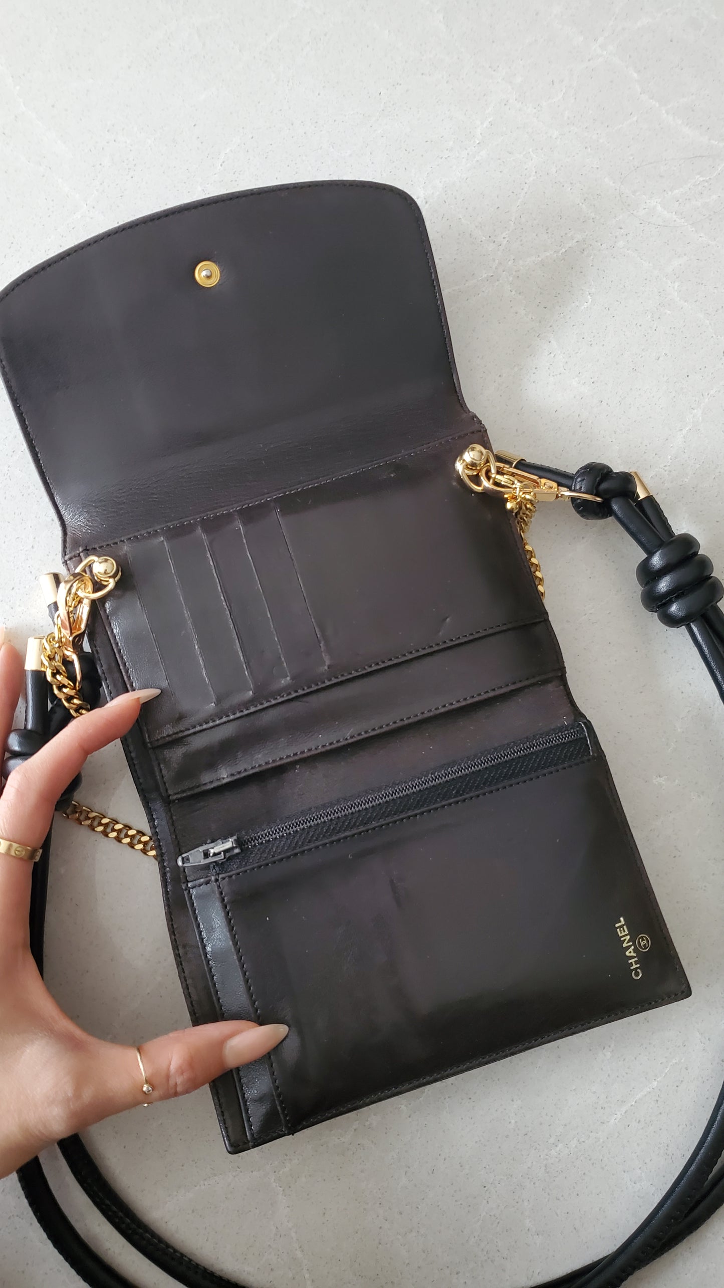 Authentic Chanel Upcycle Black Caviar Wallet on Chain & Strap