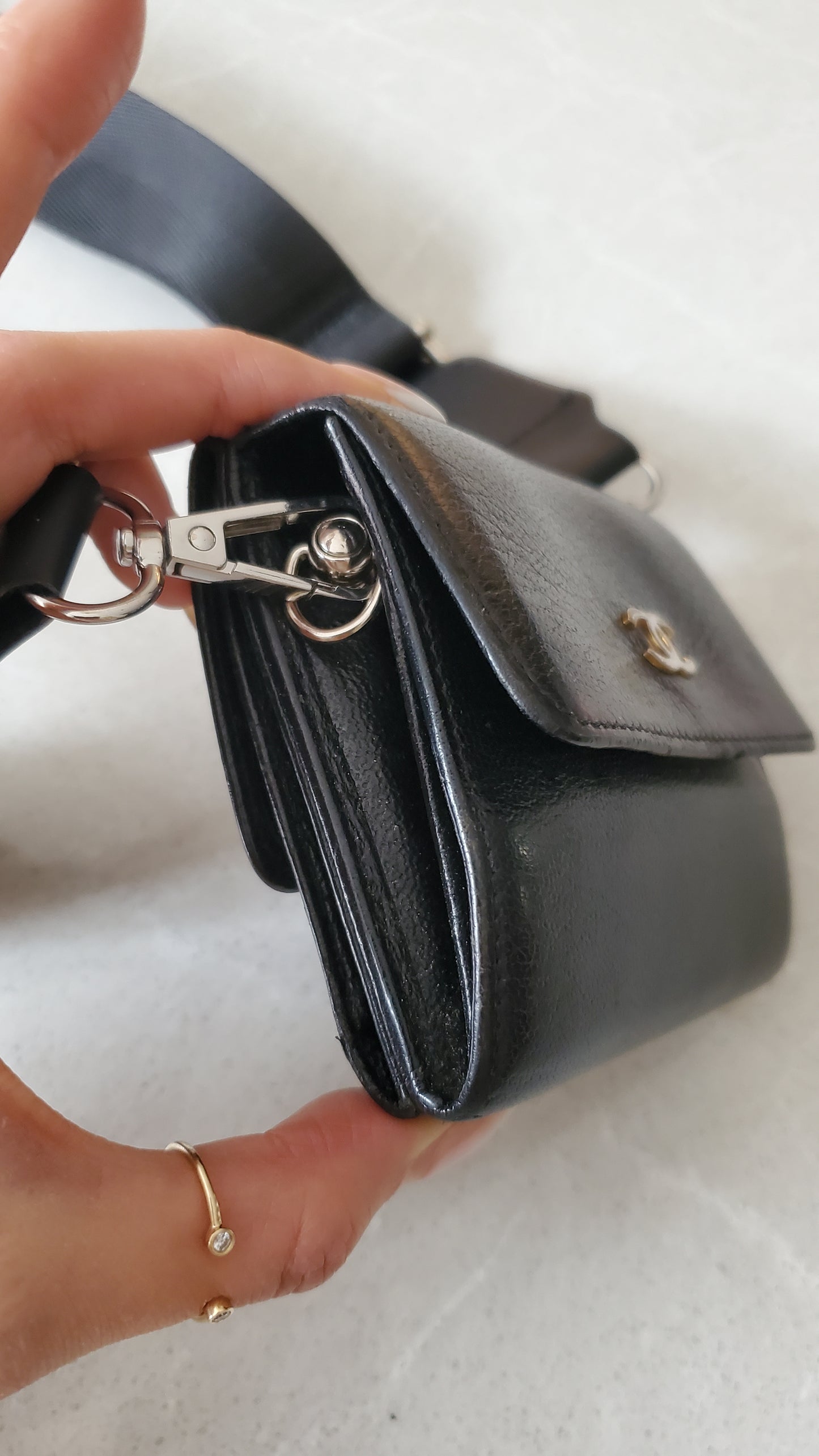 Authentic Chanel Upcycle Black Caviar Compact a Wallet with Strap