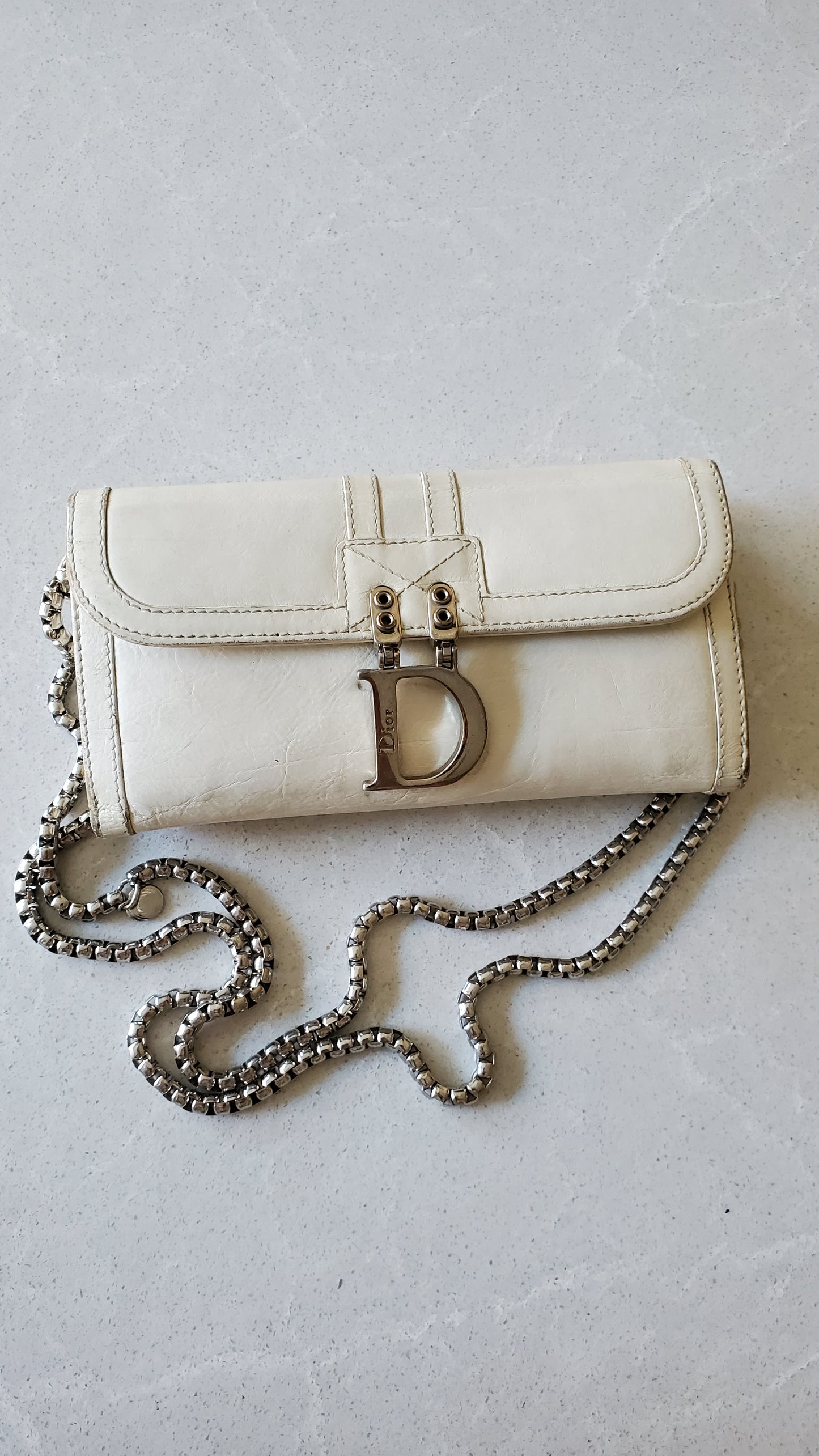 Authentic Vintage Dior Upcycle Cream Wallet with Chain
