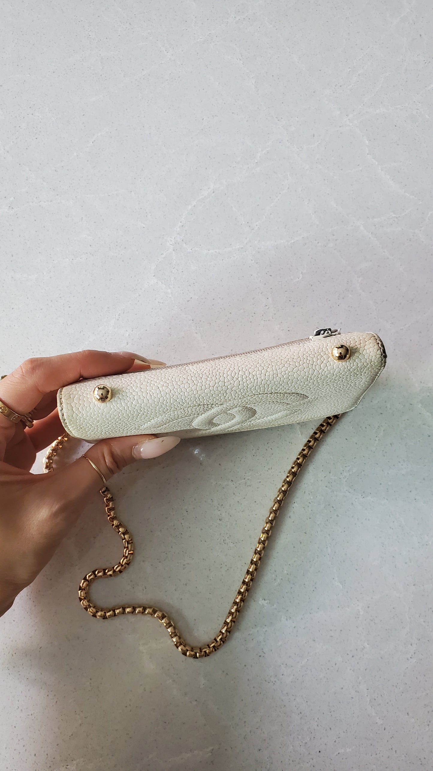 Authentic Chanel Upcycle Small Caviar Caviar Wallet/ Purse with Strap & Chain
