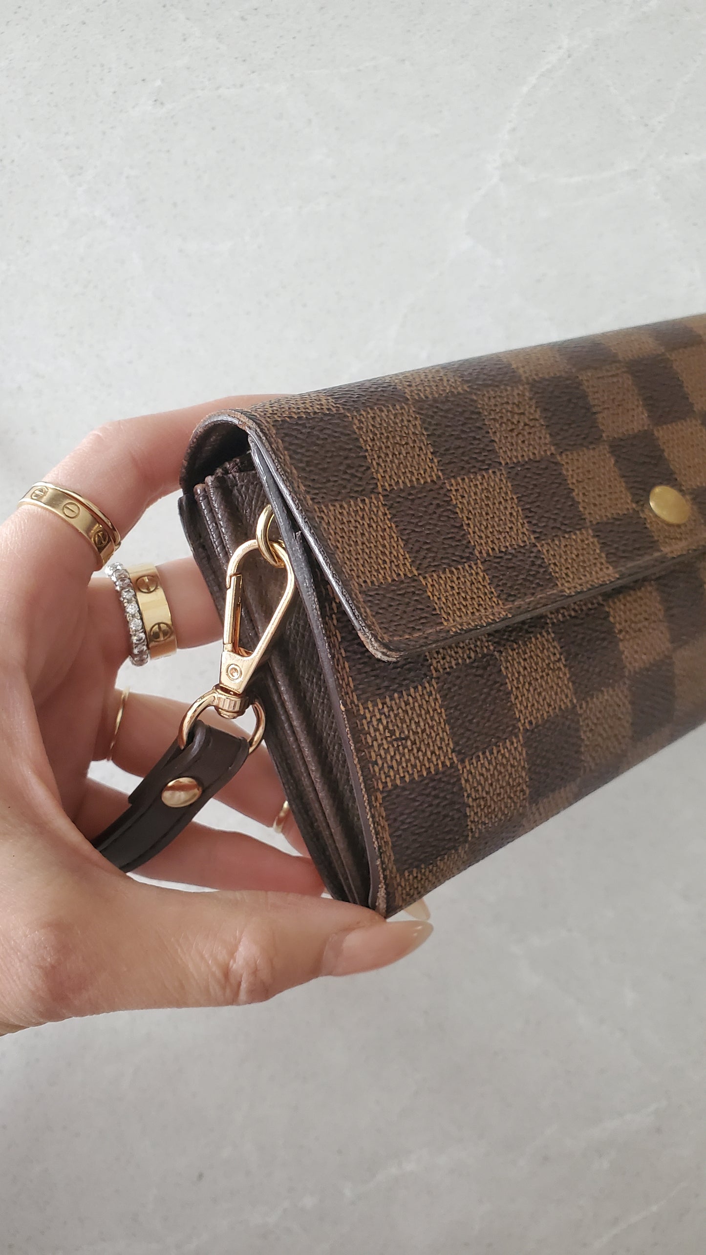 Authentic Vintage Louis Vuitton Brown Damier Upcycle Long Wallet with Strap