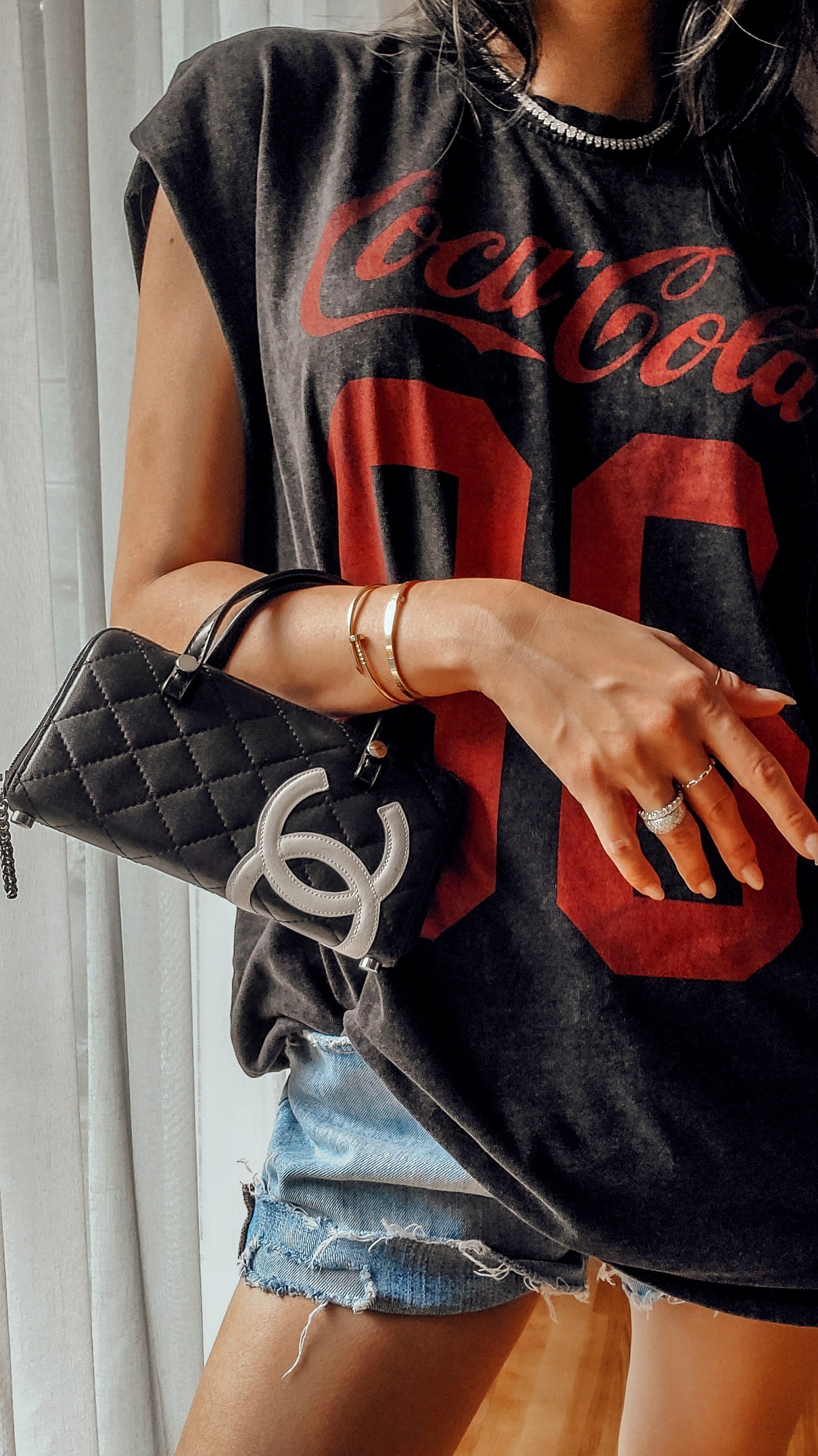 Authentic Chanel Upcycle Black Zip Wallet with Handle Straps