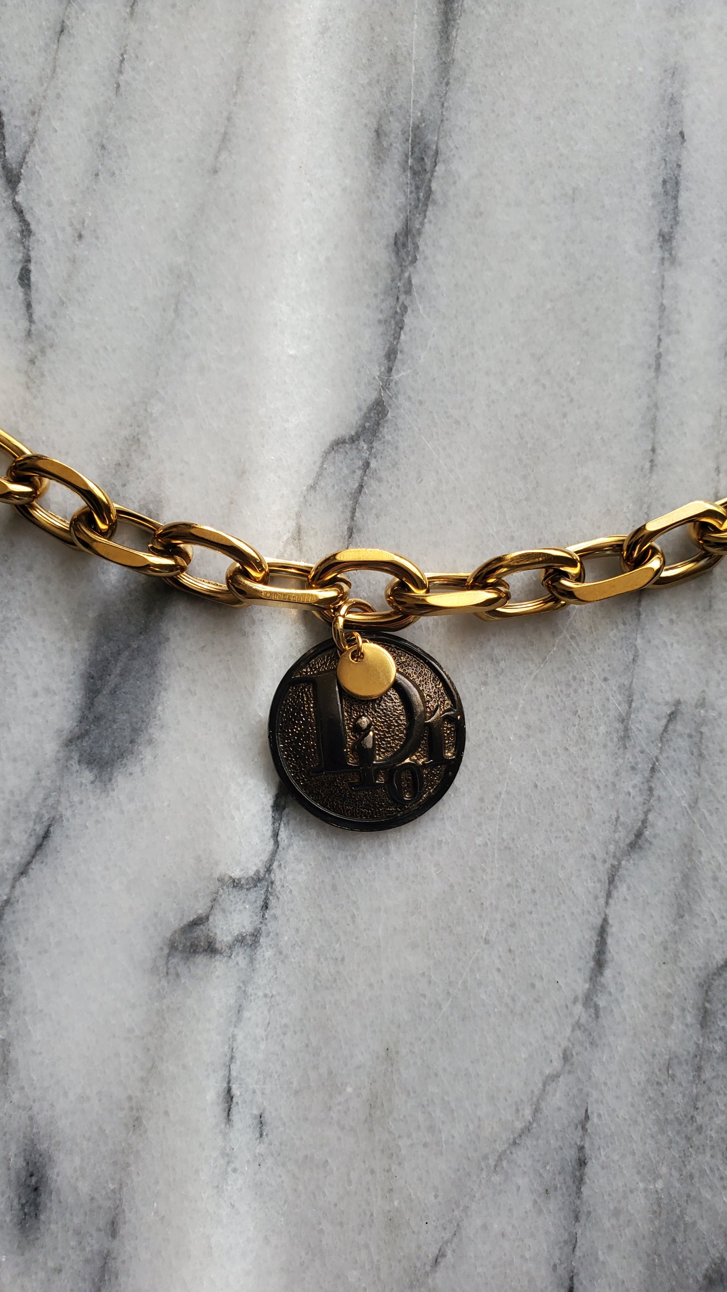 Authentic Vintage Christian Dior Button Upcycle Gold Chunky Necklace