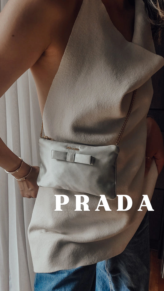 Authentic Prada Upcycle Green Fabric Pouch on Chains