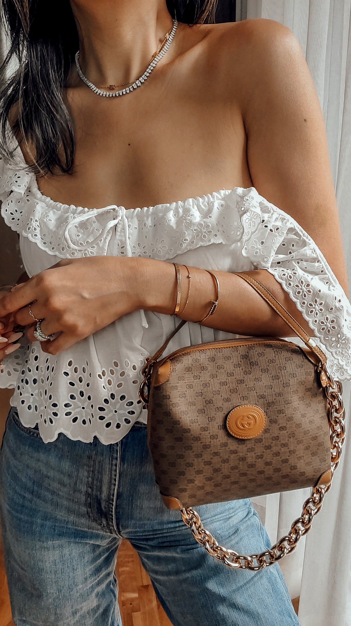 Authentic Vintage Gucci Upcycle Tan Bag (with thick shoulder chain)