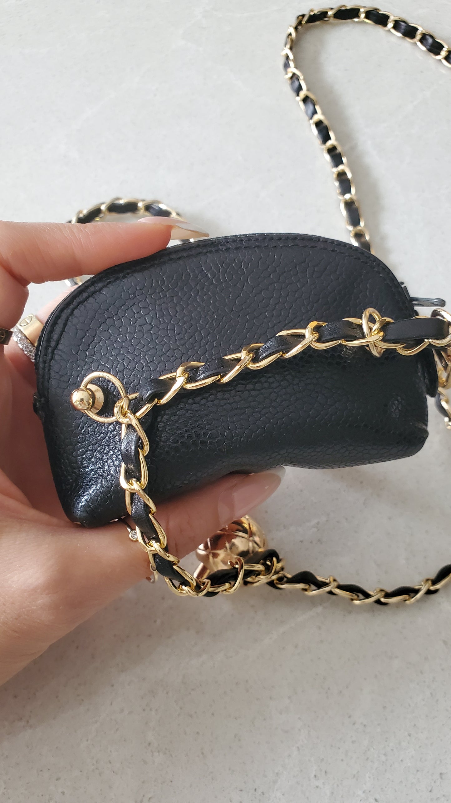 Authentic Vintage Chanel Upcycle Versatile Black Caviar Mini Pouch on Chain