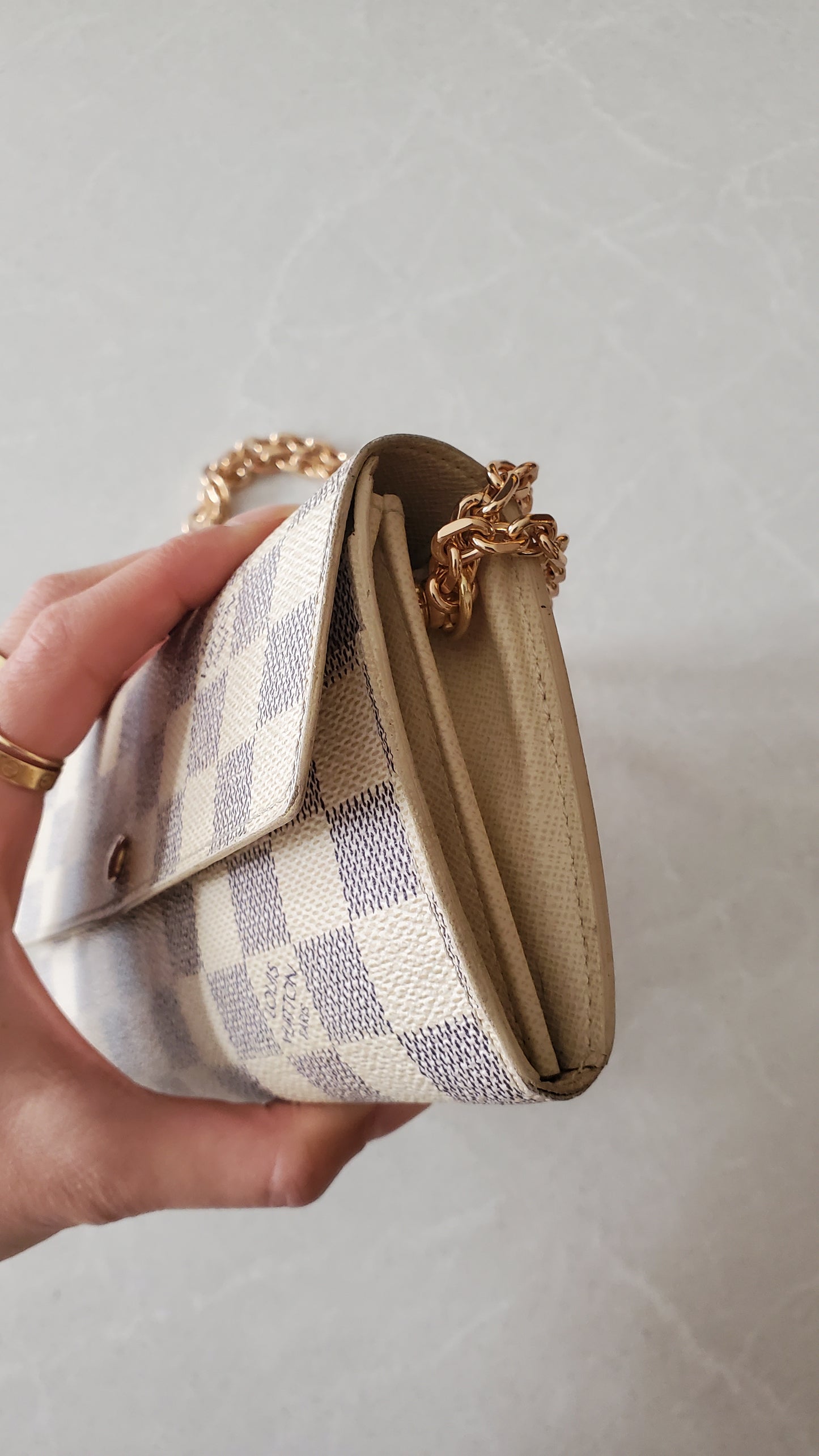 Authentic Louis Vuitton White Damier Upcycle Long Wallet on Chain