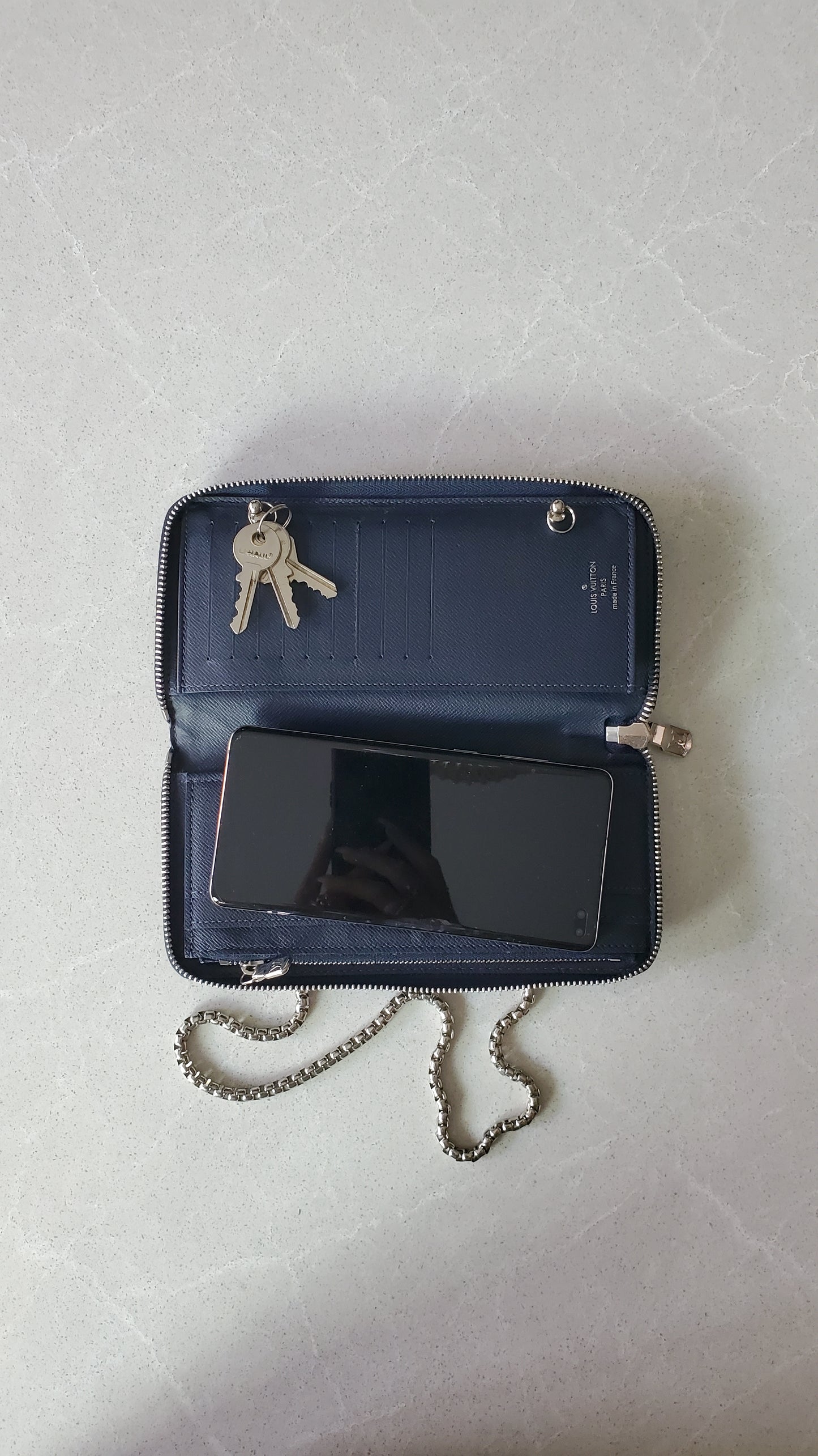 Authentic Louis Vuitton Upcycle Zip Wallet with Shoulder Chains