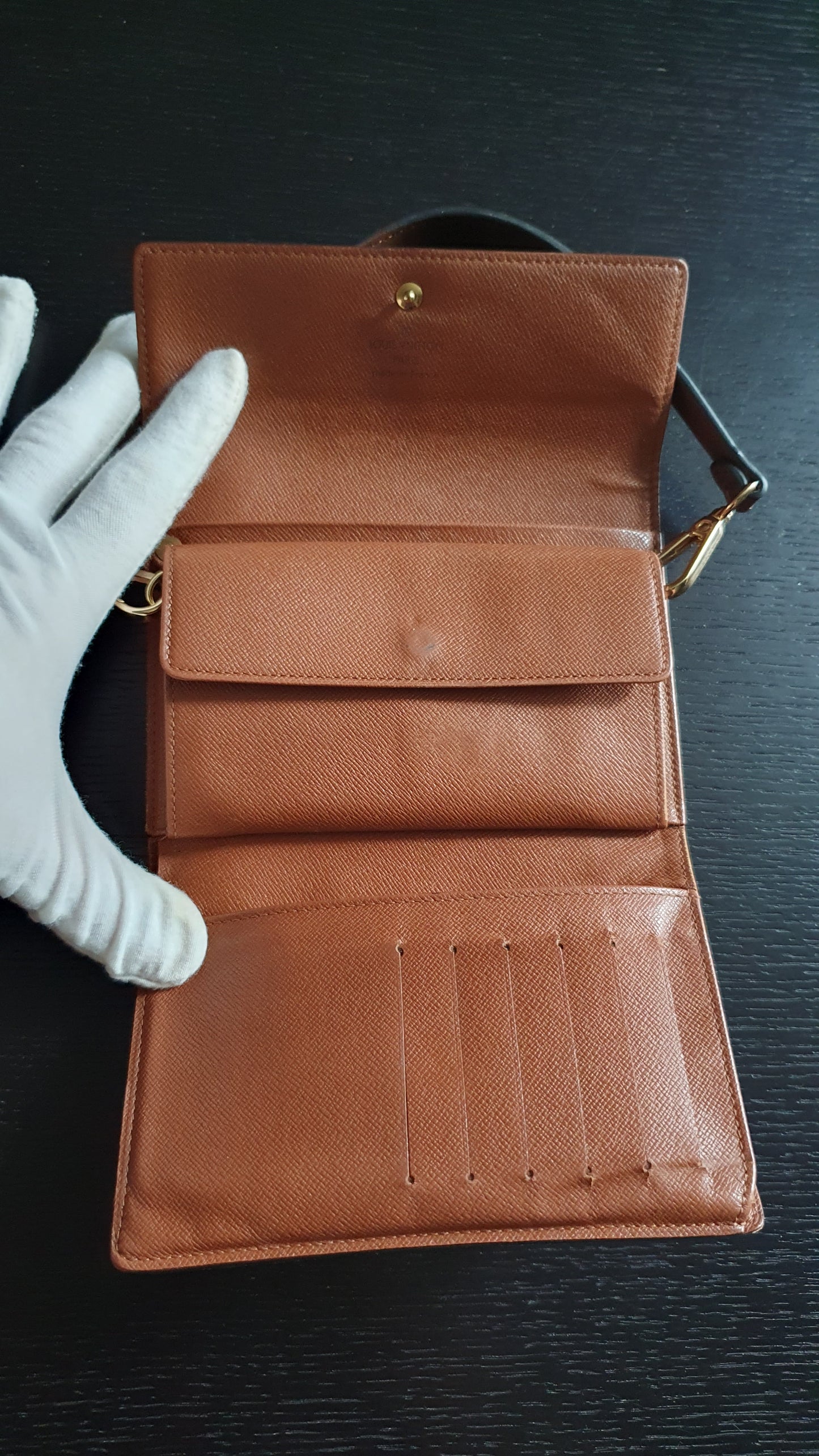Authentic Vintage Louis Vuitton Small Brown Wallet with Short Handle Strap