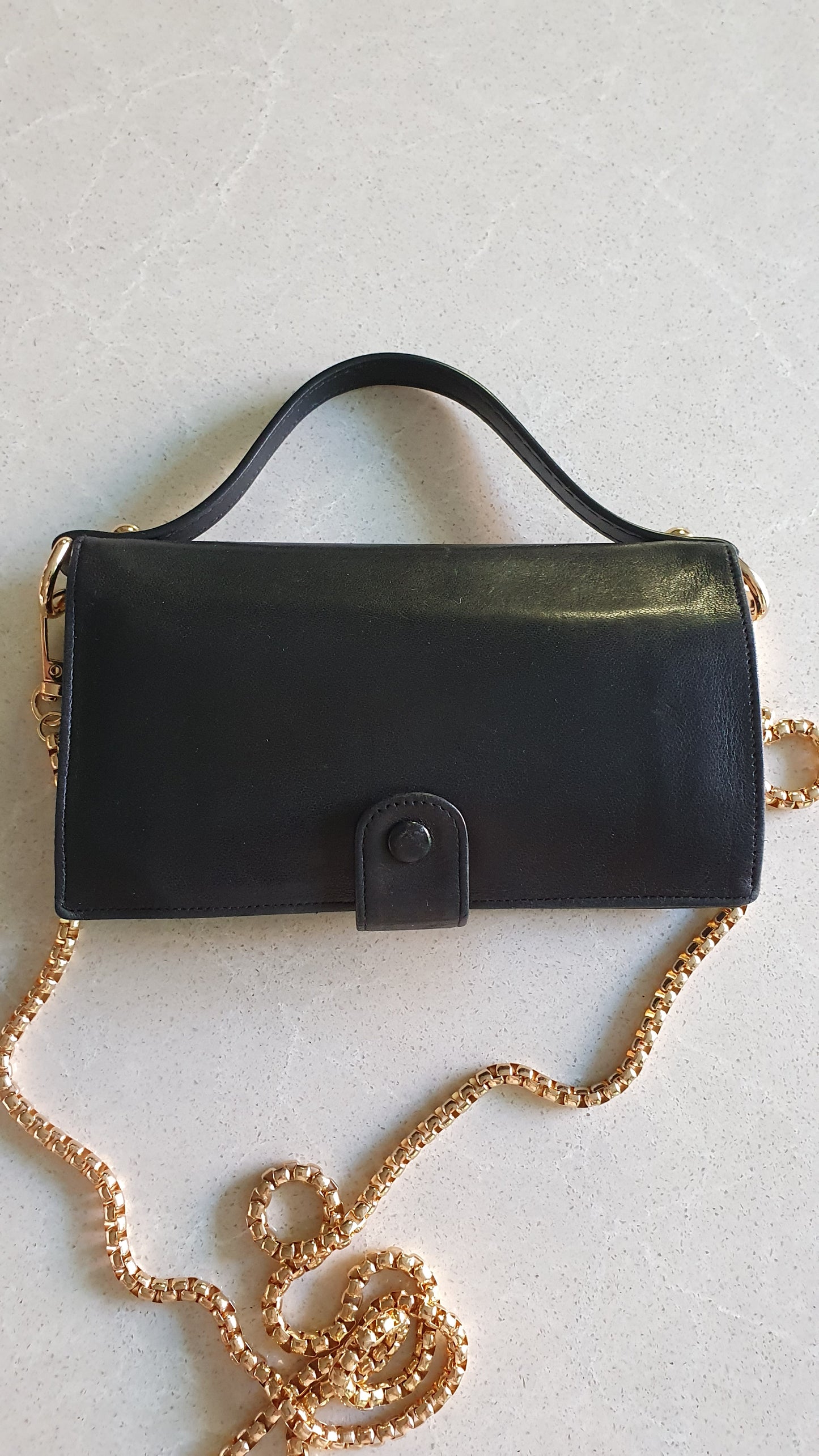 Authentic Chanel Upcycle Black Leather Long Wallet with Strap & Chain