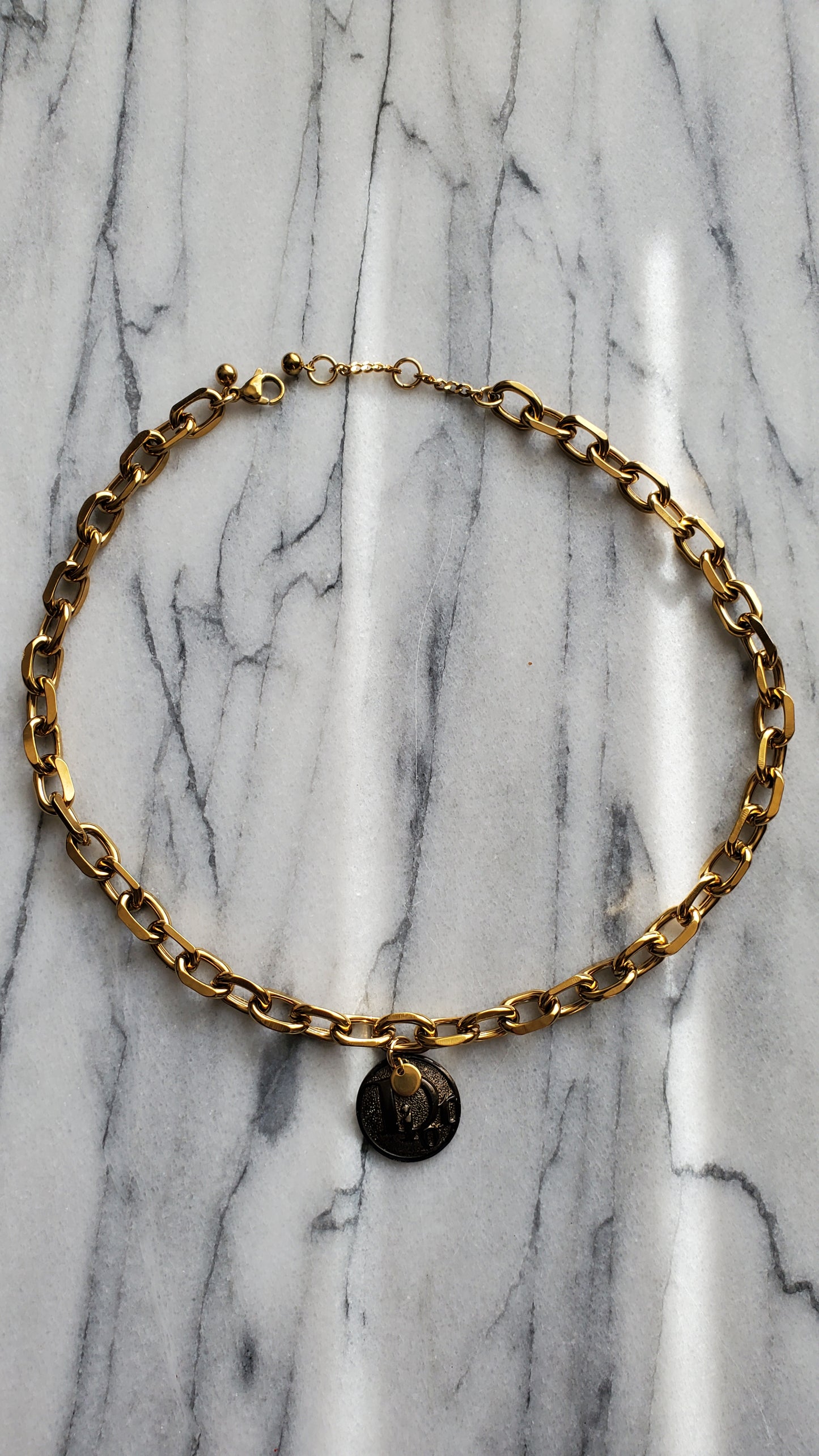 Authentic Vintage Christian Dior Button Upcycle Gold Chunky Necklace