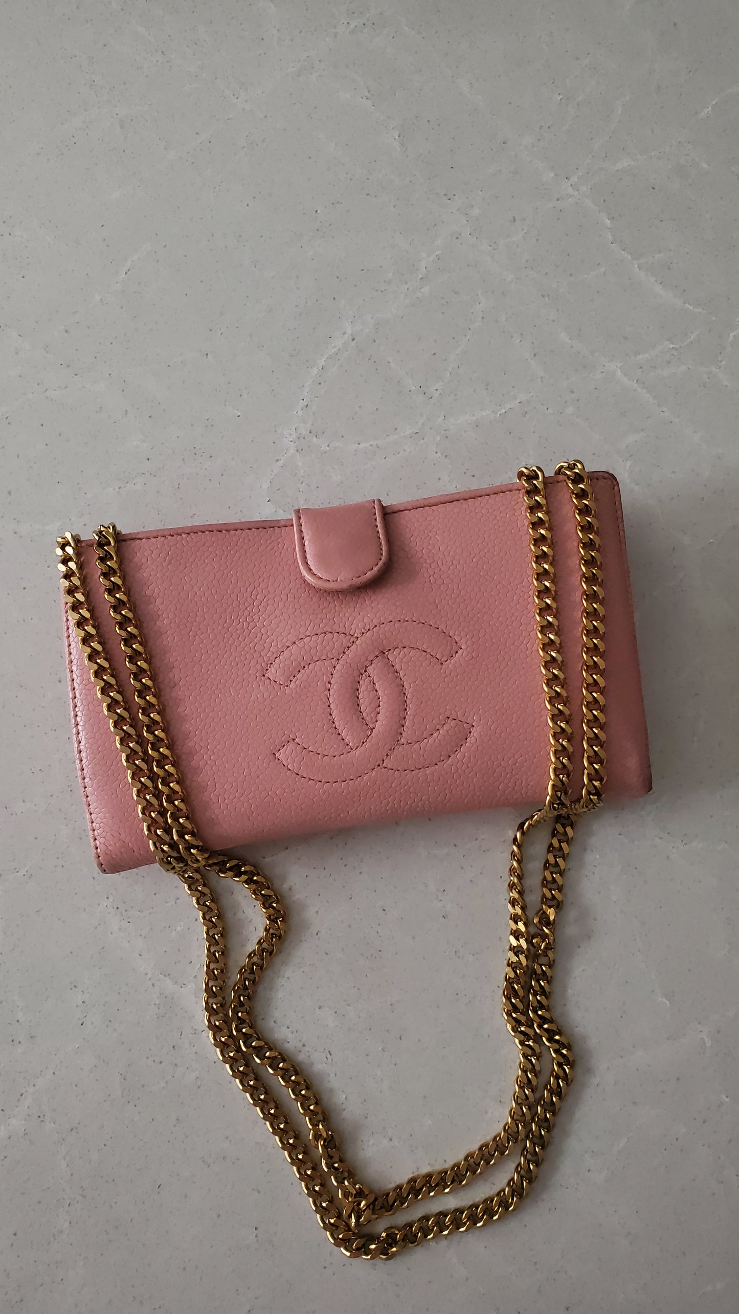 Authentic Chanel Upcycle Pink Caviar Wallet on Chain