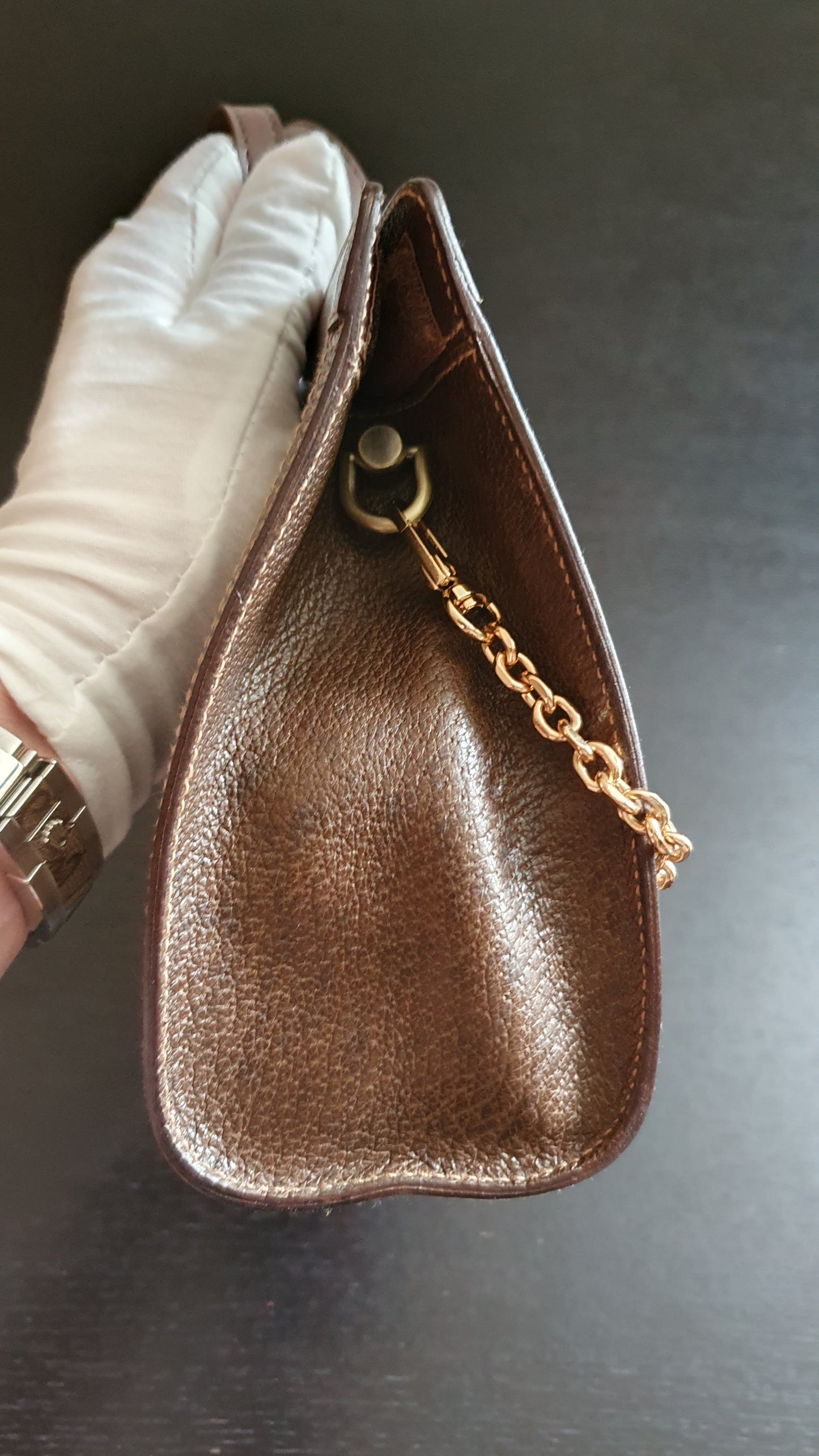 Authentic Vintage Gucci Upcycle Brown Purse (with velcro closing) with Handles & Chain