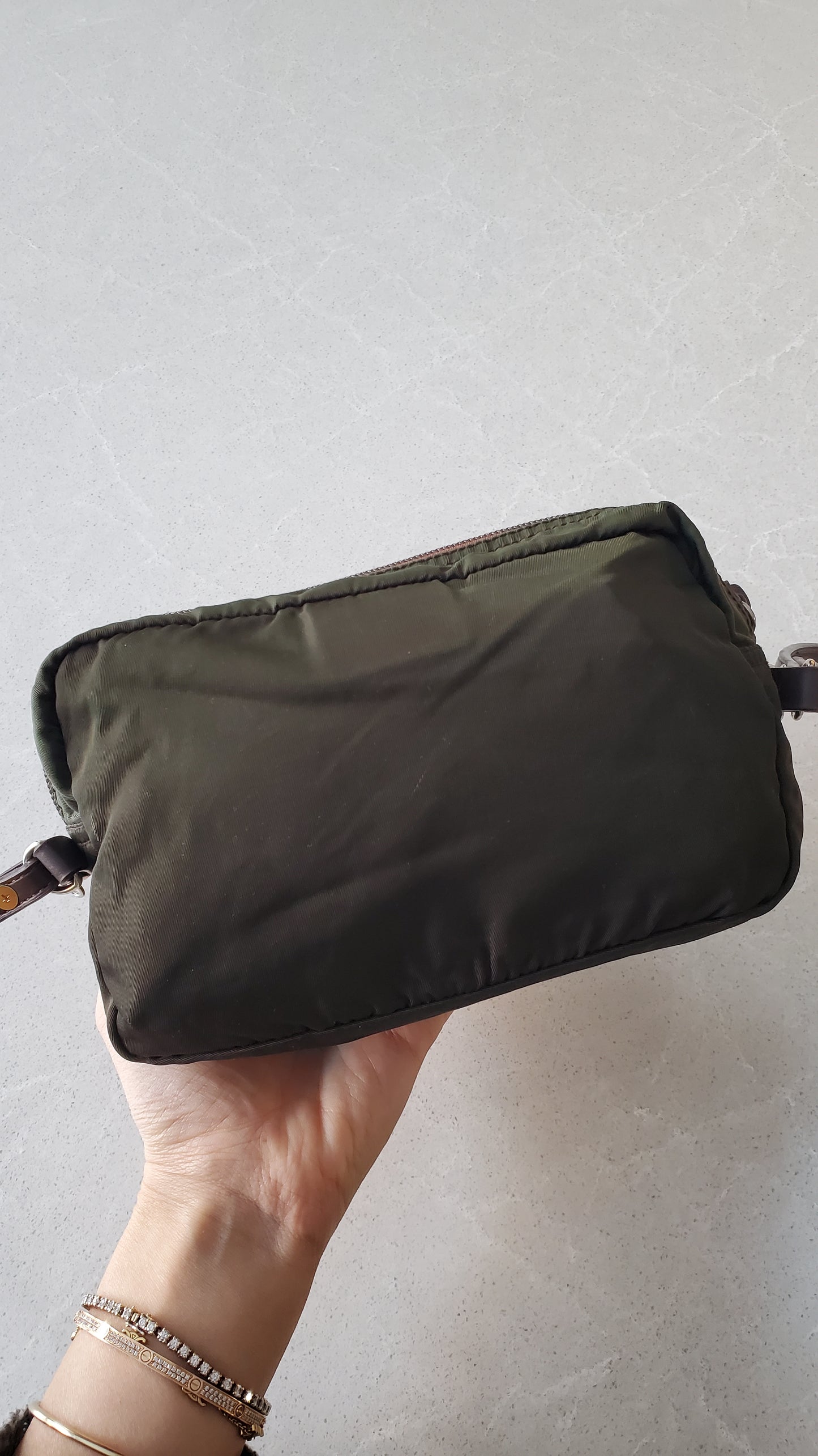 Authentic Prada (Green) Upcycle Nylon Pouch with Strap