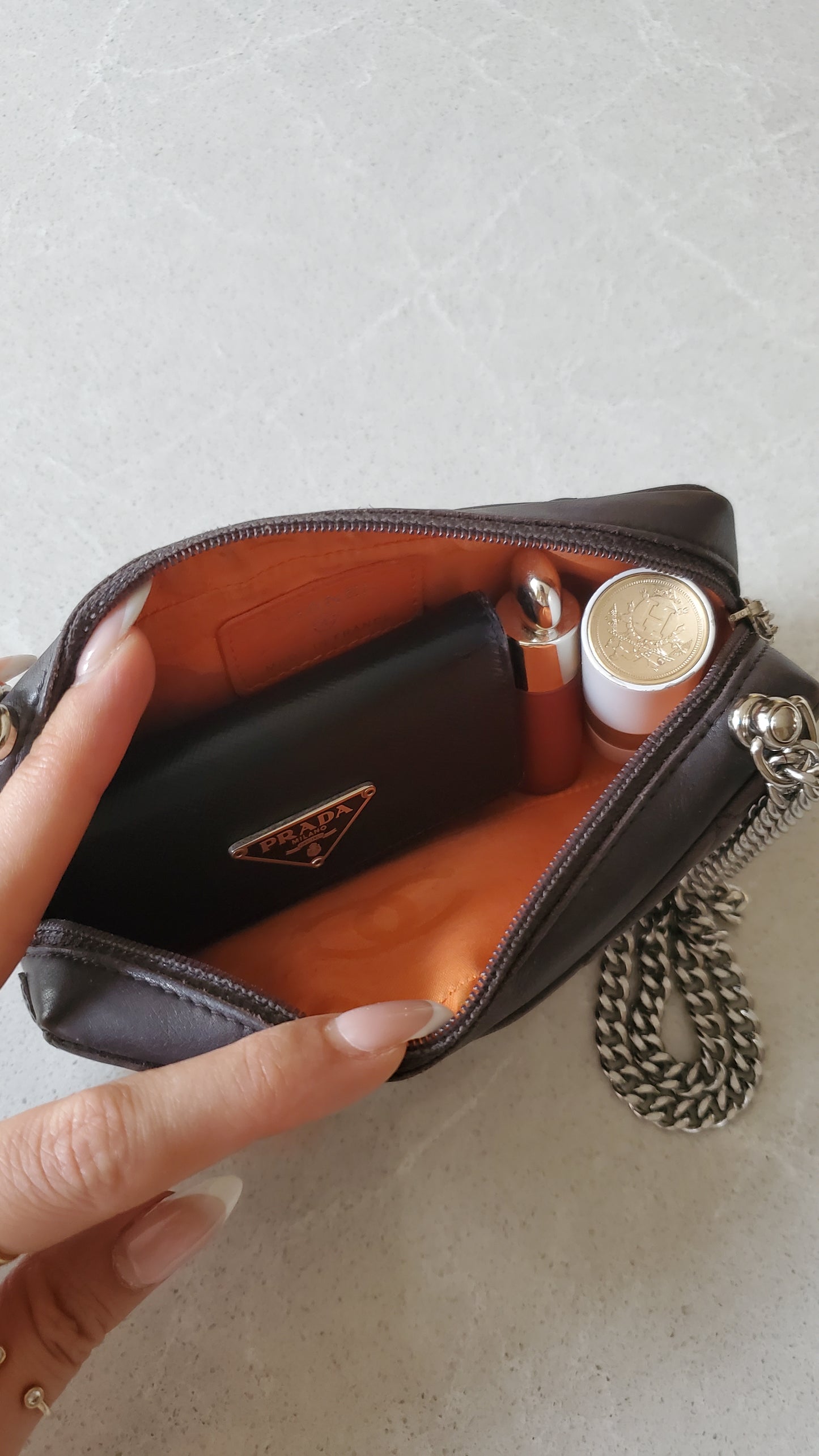 Authentic Vintage Chanel Upcycle Brown Leather Pouch on Chain