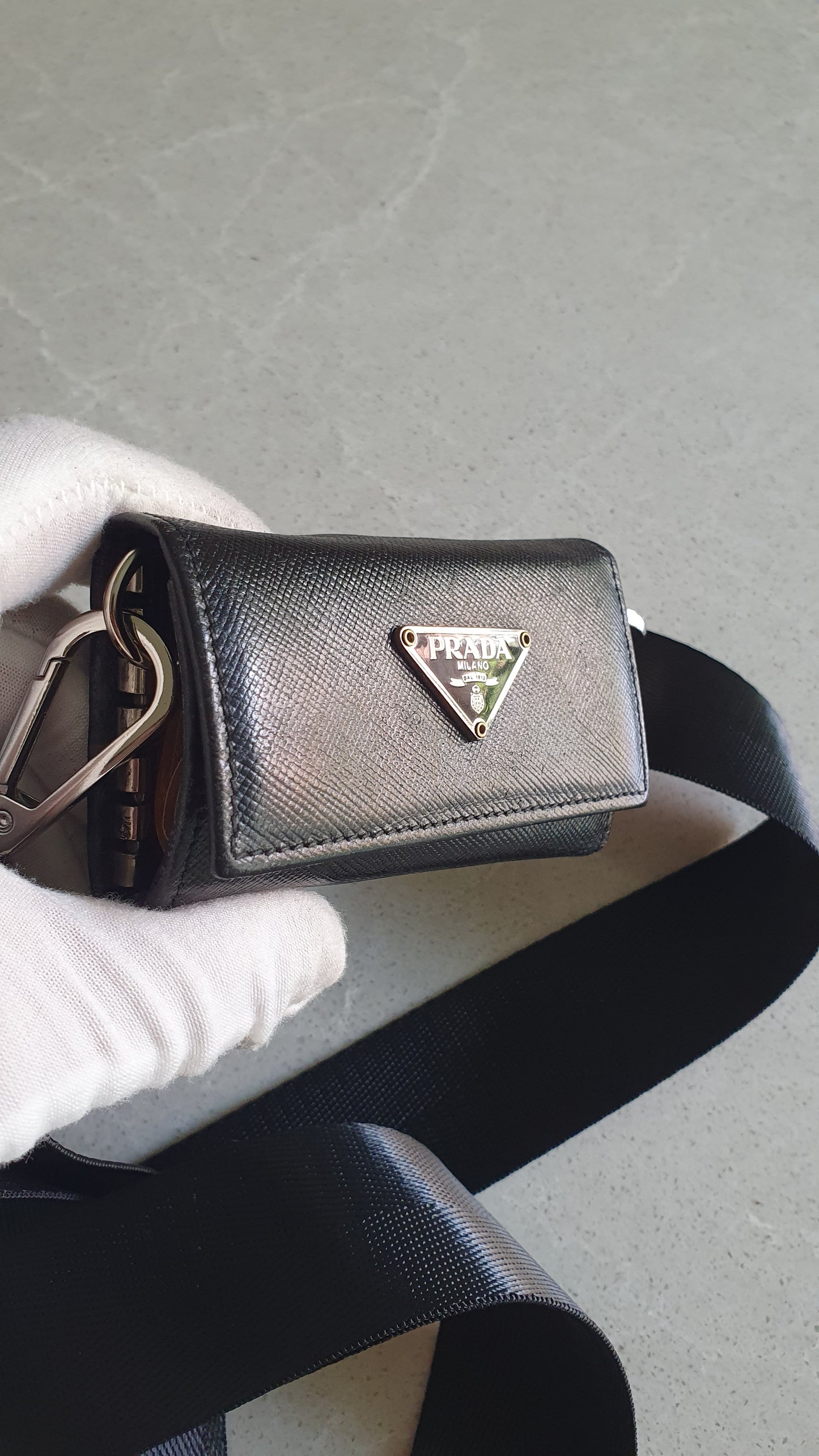 Authentic Prada Upcycle Black Small Keyholder with Strap